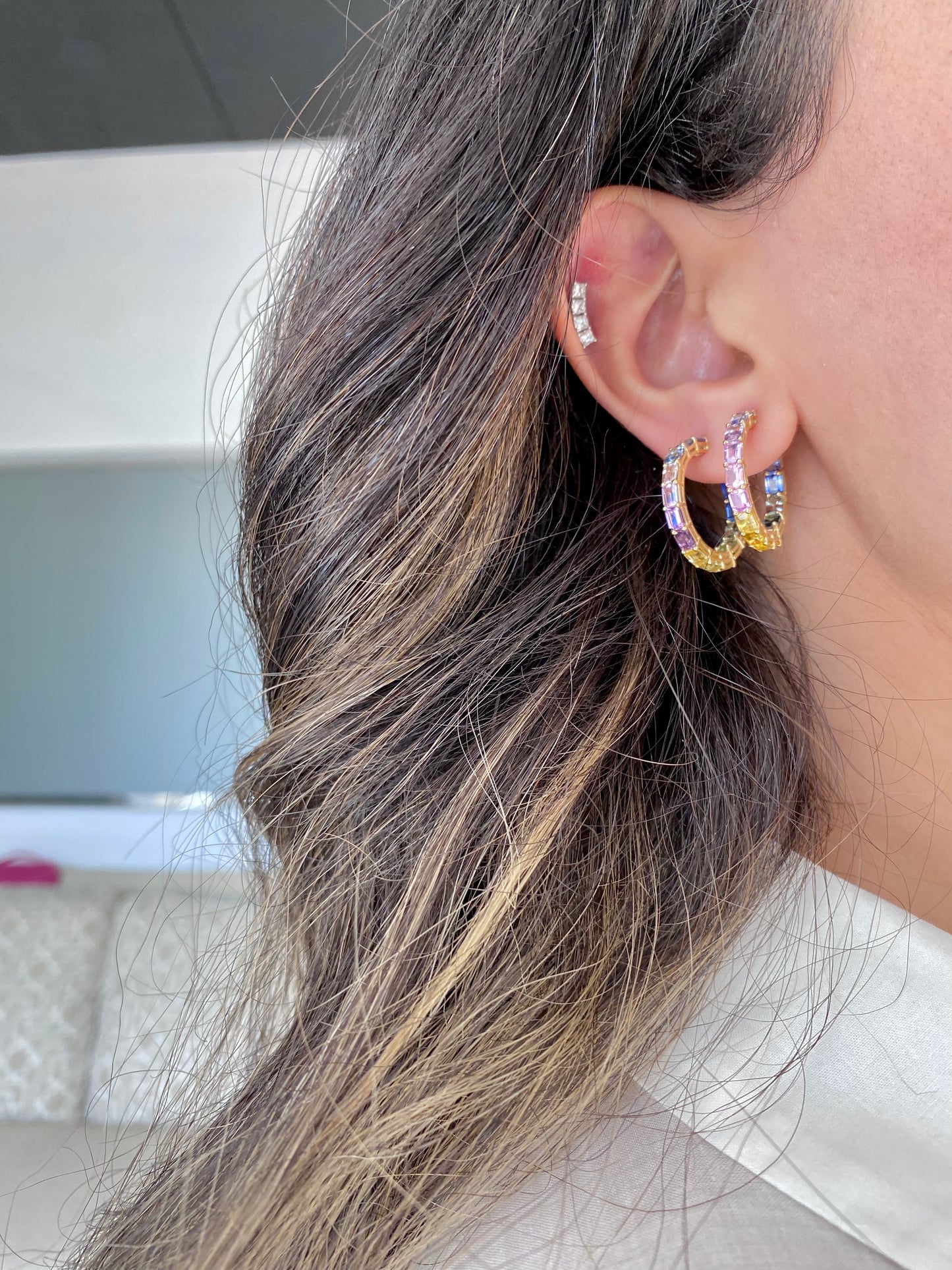 Rainbow Sapphire Hoops