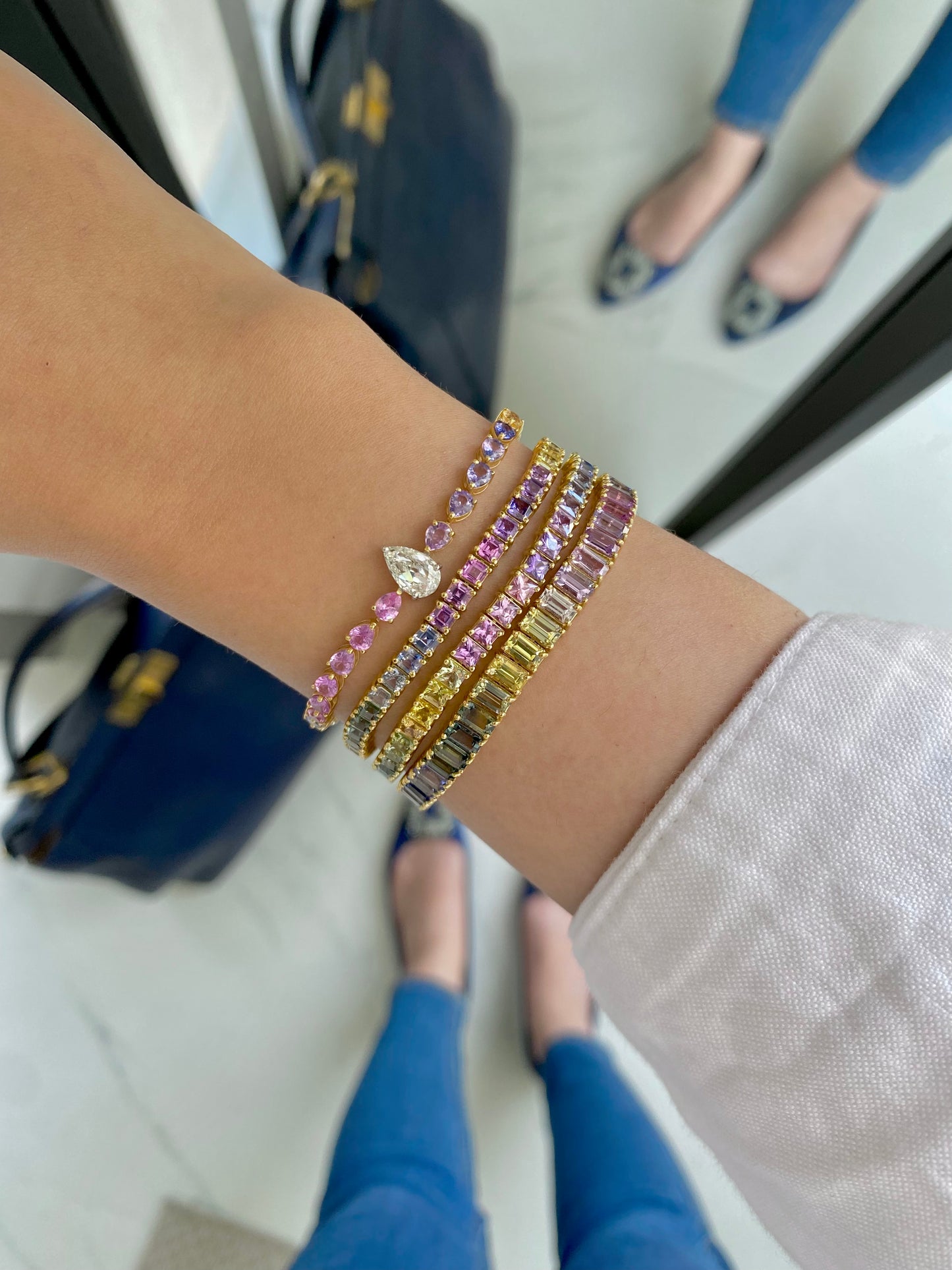 Princess Cut Rainbow Sapphire Bracelet