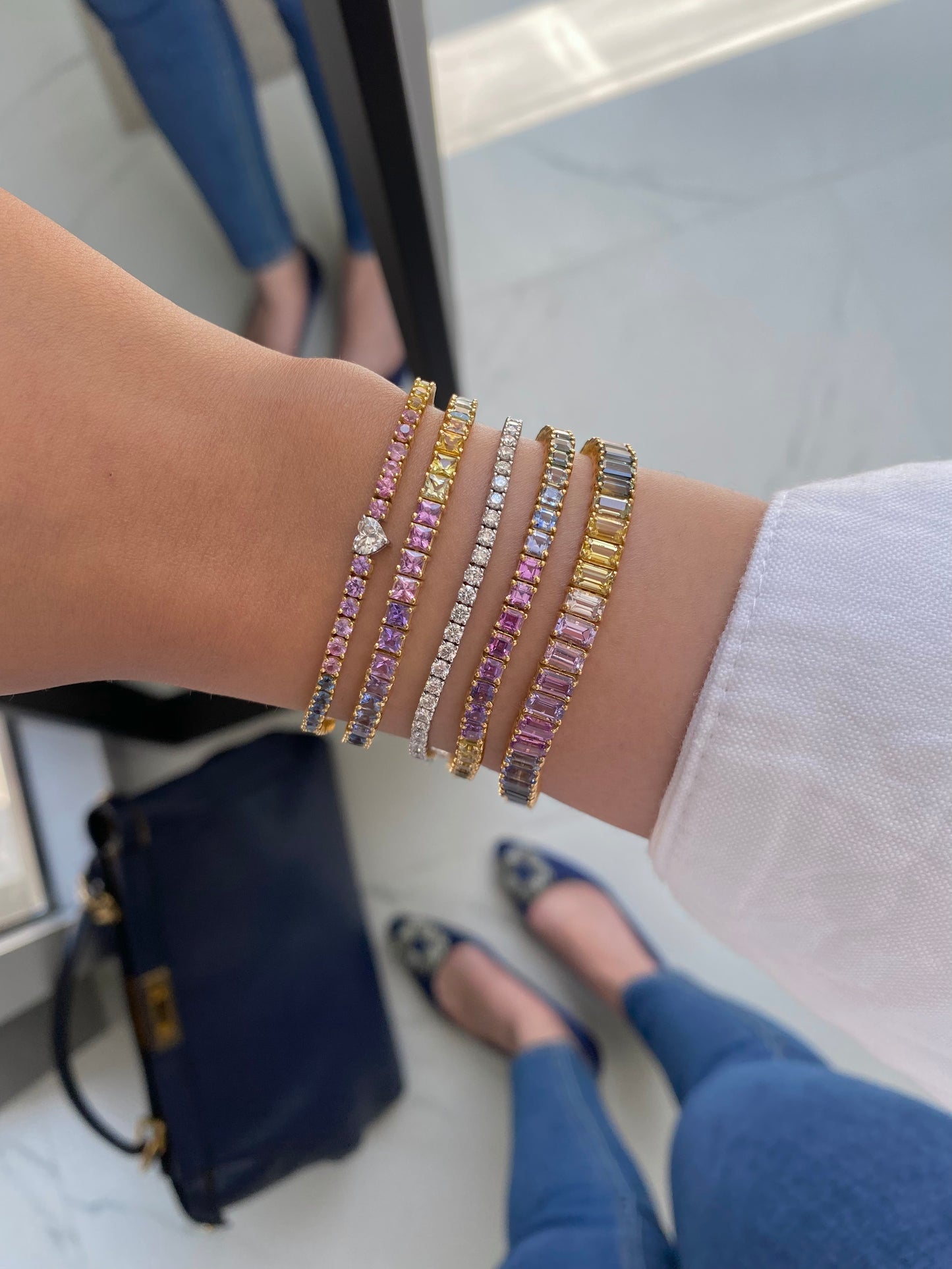 Princess Cut Rainbow Sapphire Bracelet