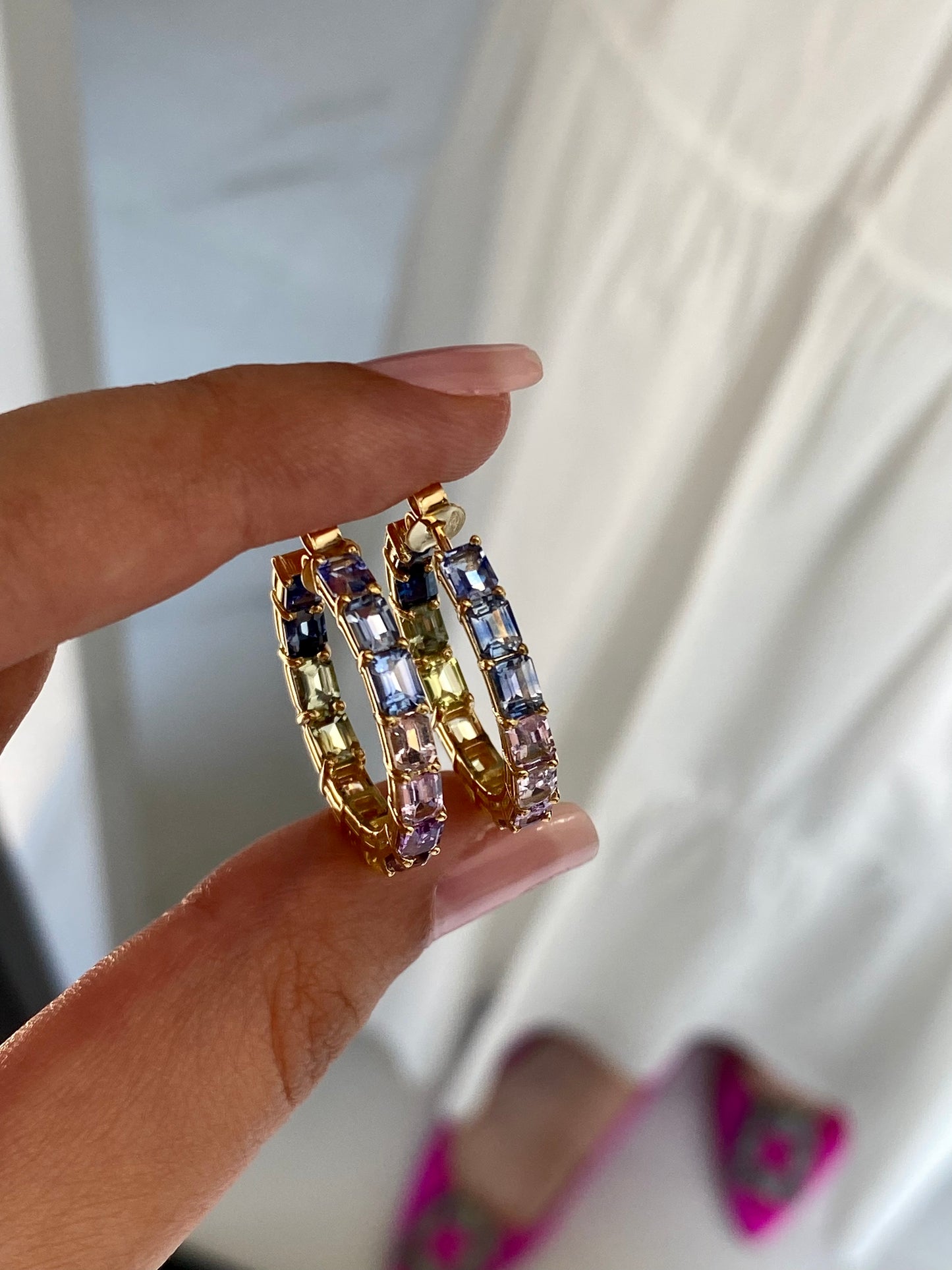 Rainbow Sapphire Hoops