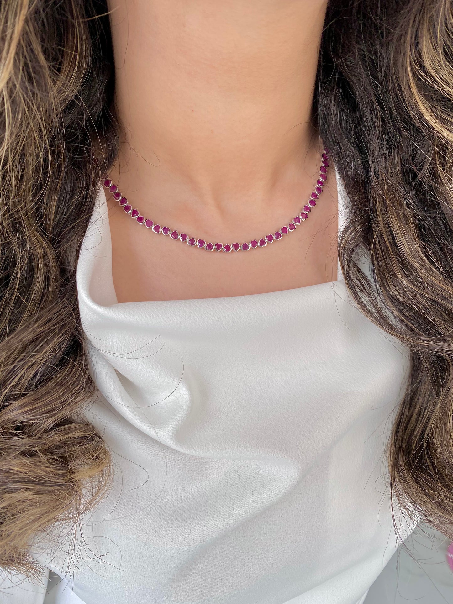 Ruby Heart Bezel Set Necklace