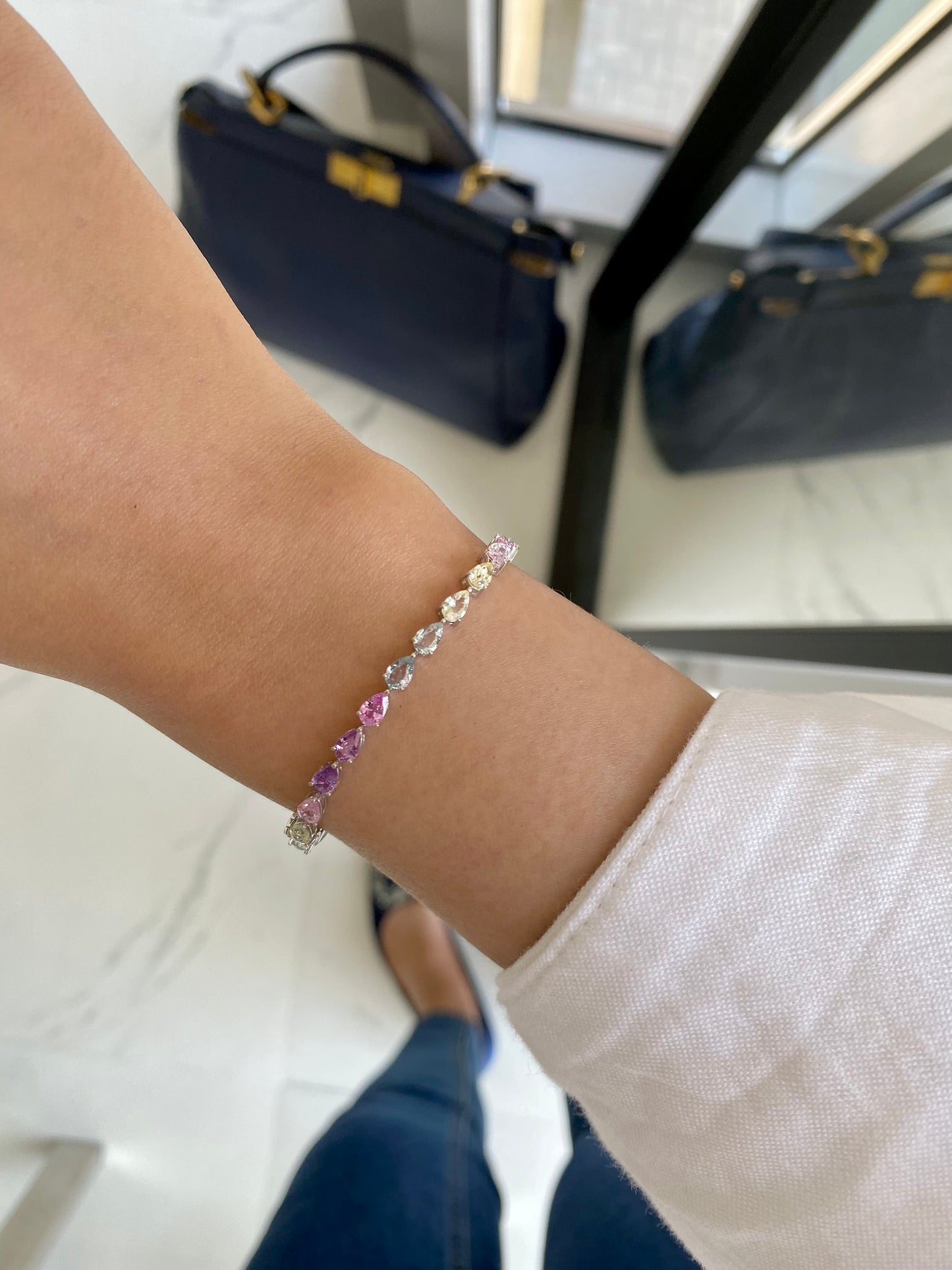 Half Diamond Half Sapphire Bracelet