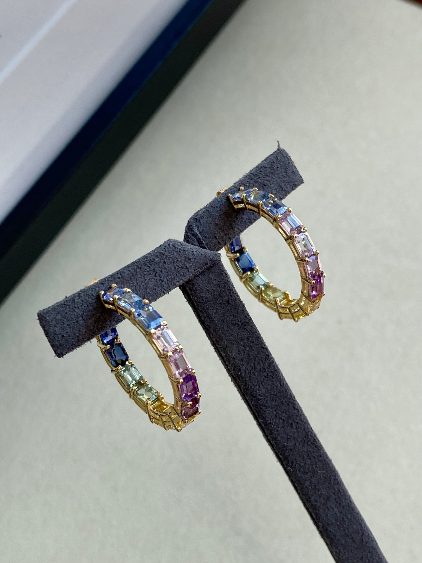 Rainbow Sapphire Hoops