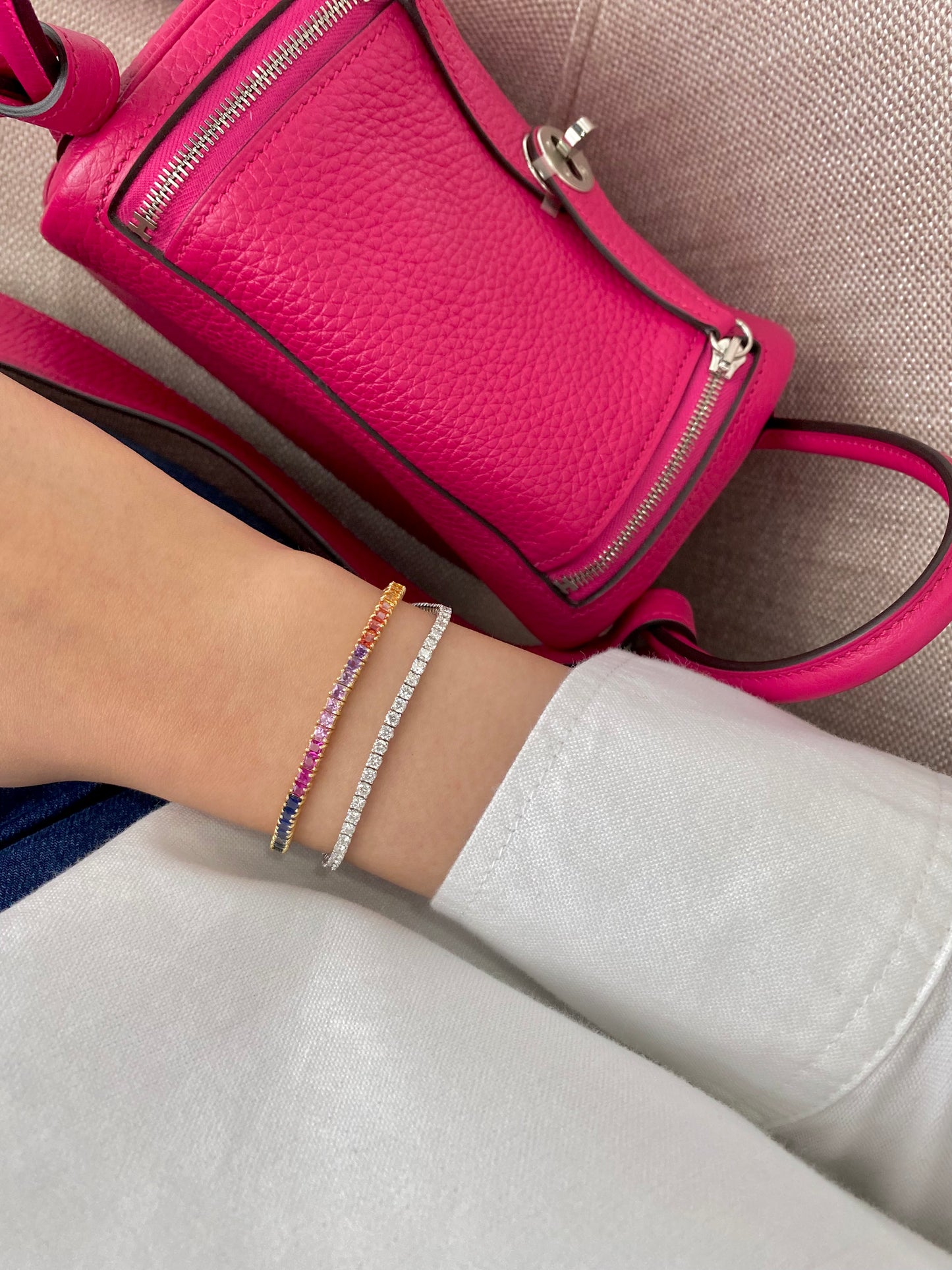 Princess Cut Rainbow Sapphire Bracelet