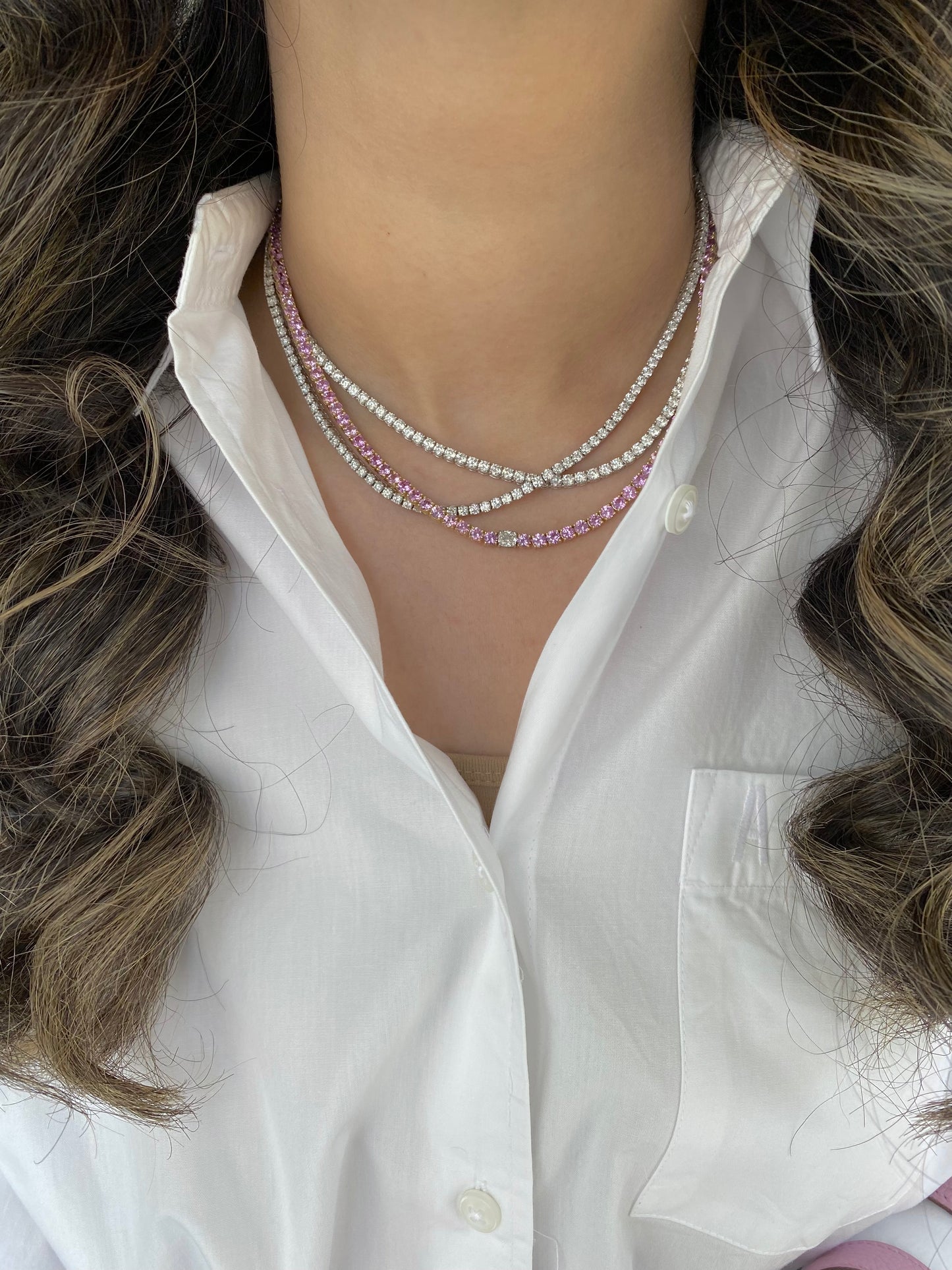 GIA 0.5 ct Solitaire Cushion Diamond Pink Sapphire Necklace