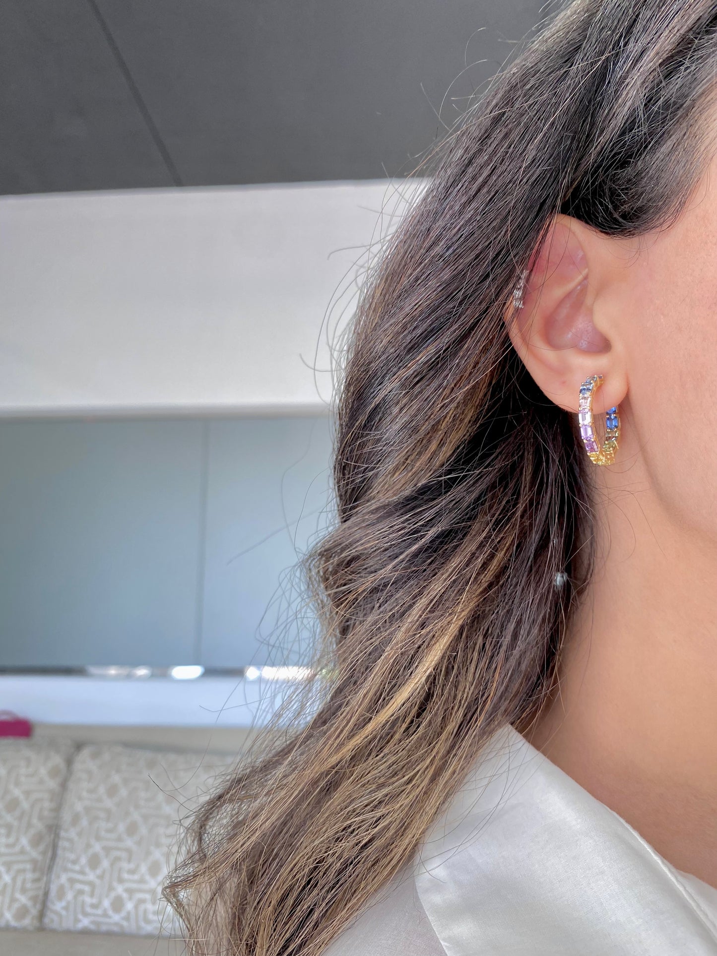 Rainbow Sapphire Hoops