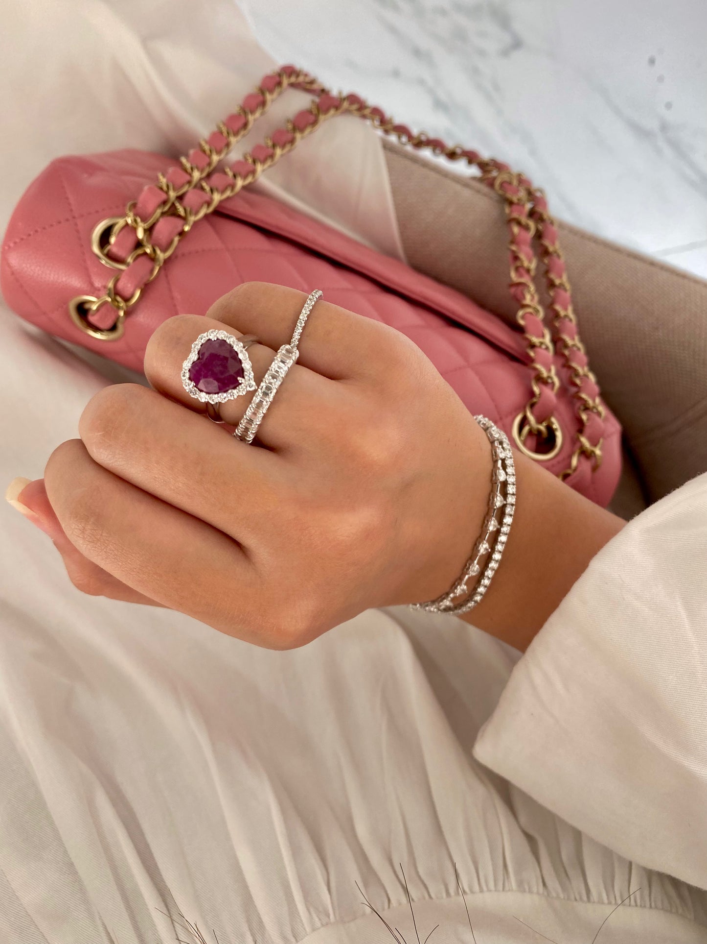 Heart Ruby Diamond Halo Ring