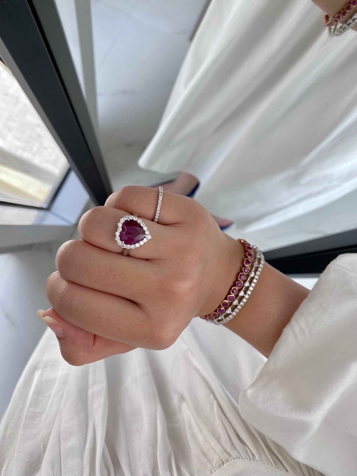 Heart Ruby Diamond Halo Ring