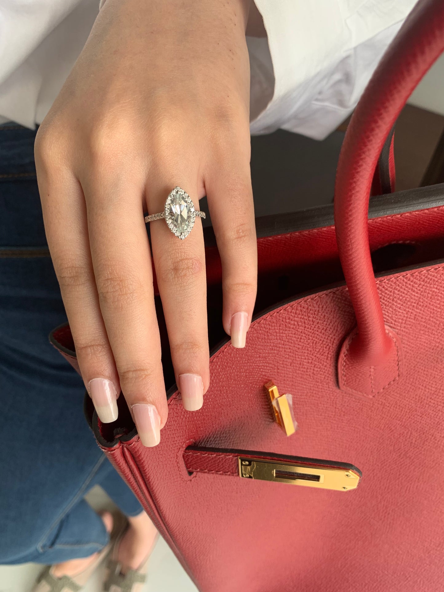 Marquise White Topaz & Diamond Ring