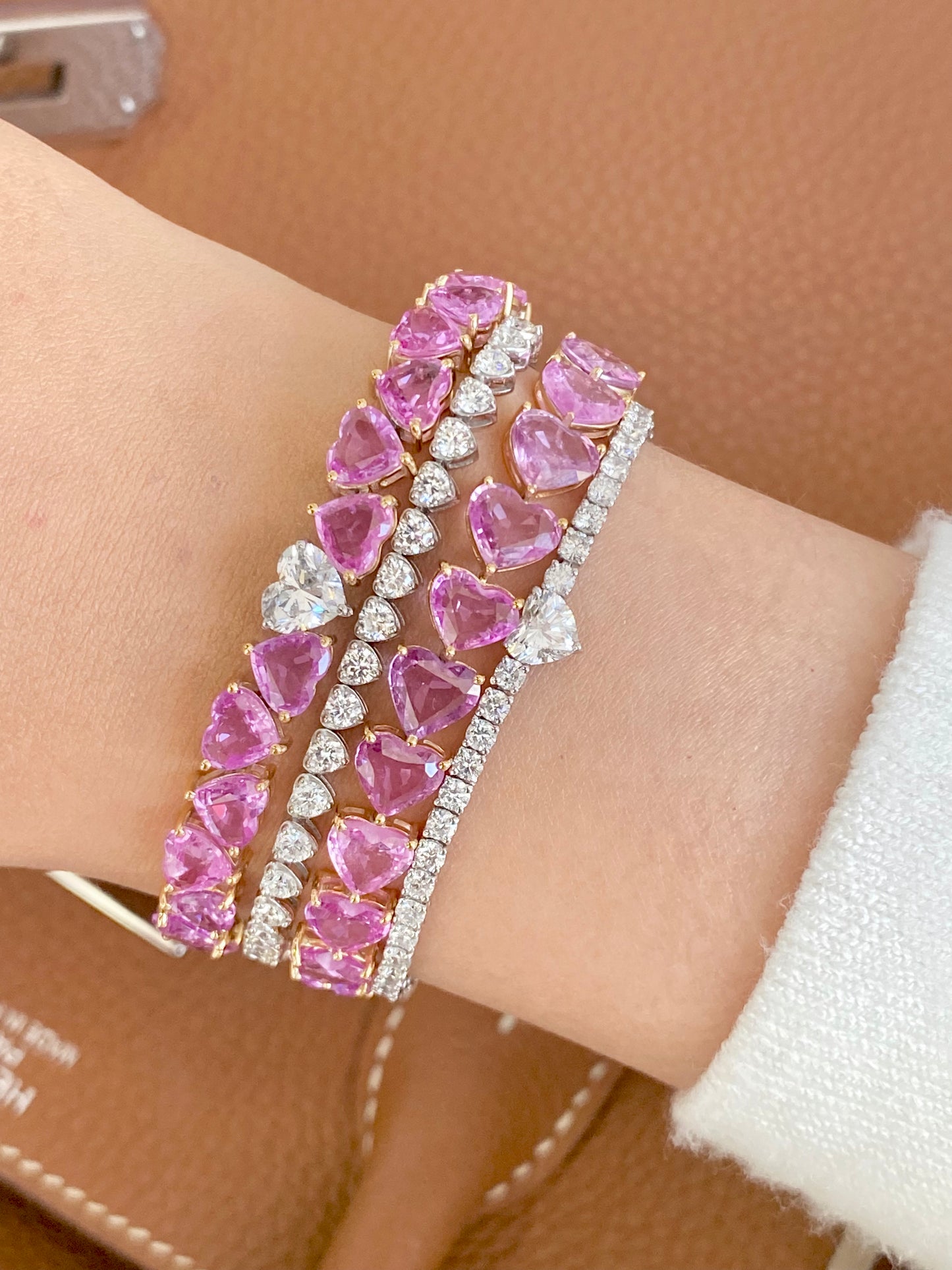 Jumbo Pink Sapphire Hearts Bracelet