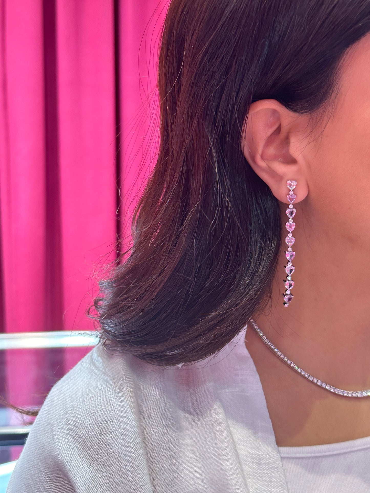 Diamond & Pink/Purple Sapphire Hearts Earrings