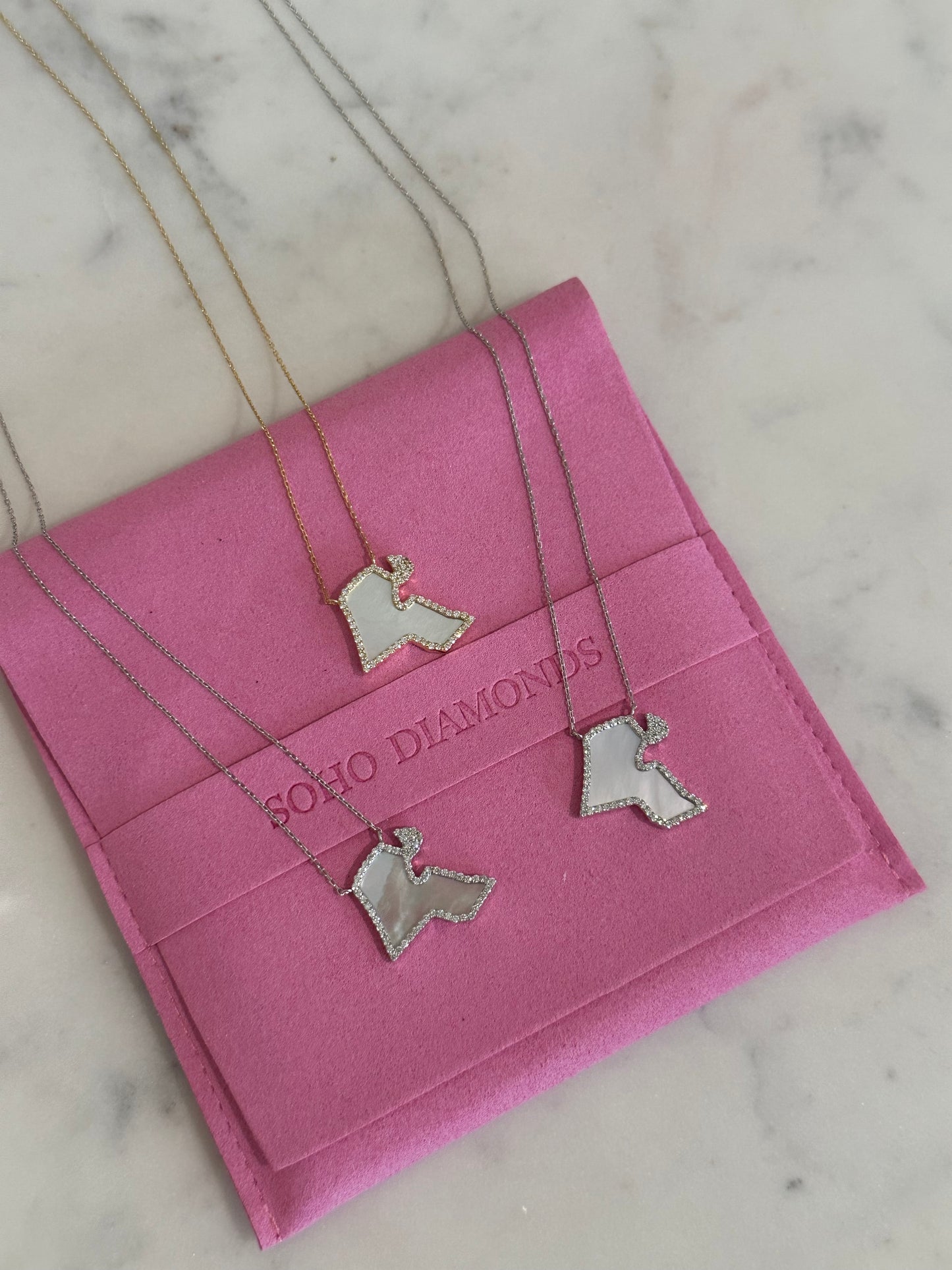 Mother of Pearl & Diamond Map Necklace