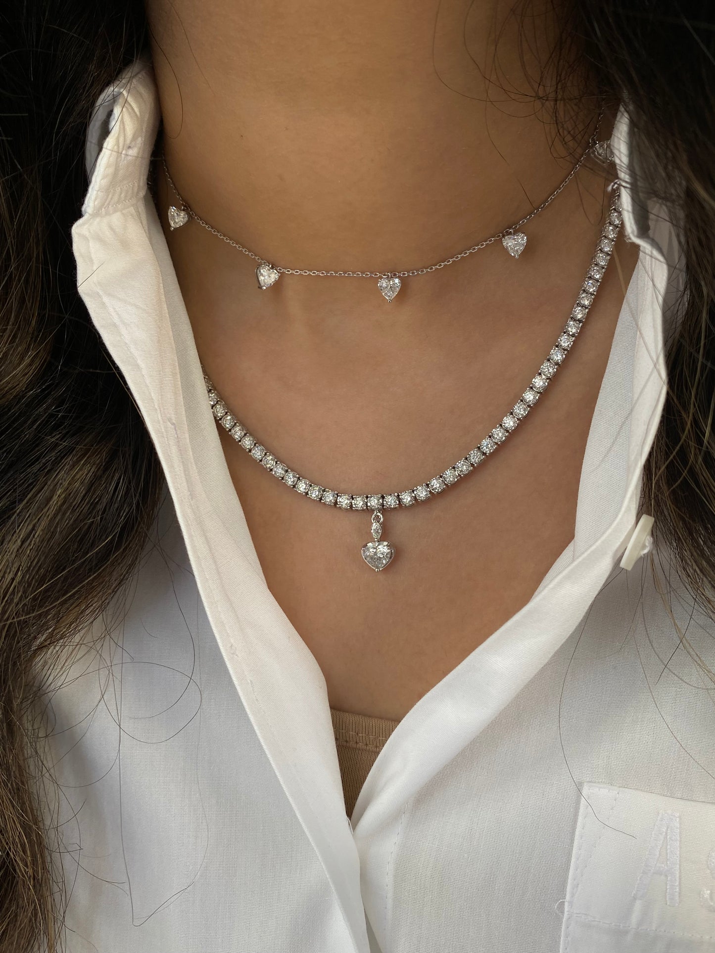 5 Stone Heart Diamond Solitaire Necklace