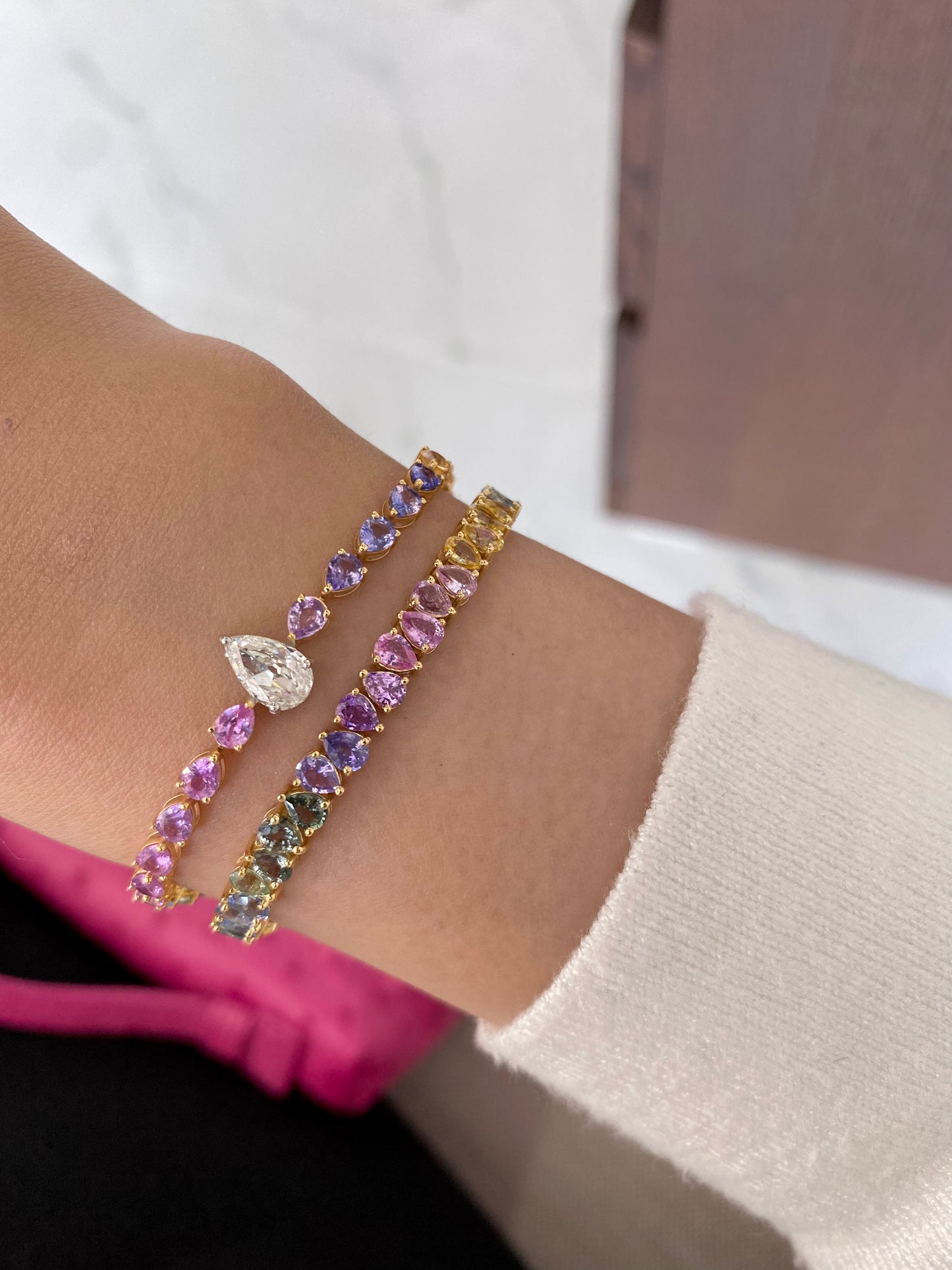 Opposing Pear Rainbow Sapphire Bracelet