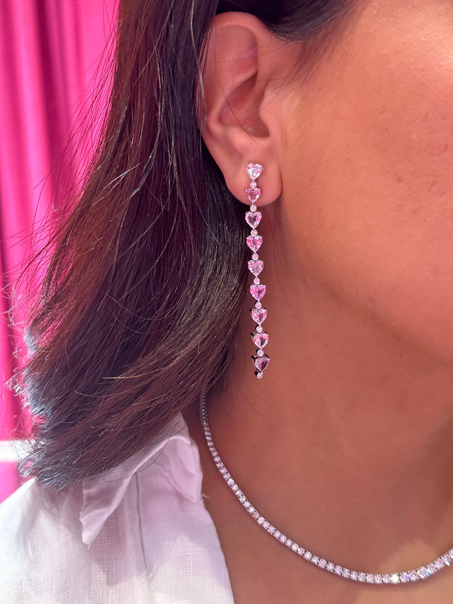 Diamond & Pink/Purple Sapphire Hearts Earrings