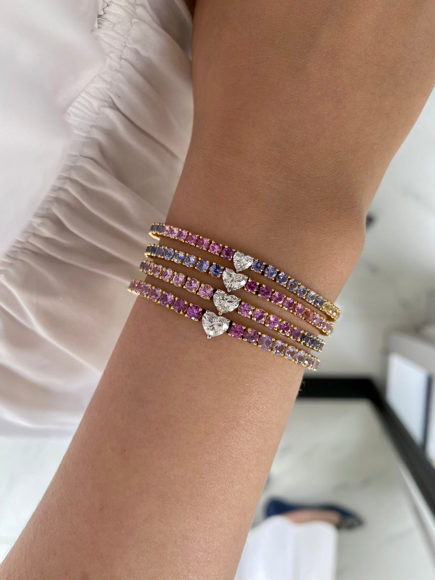 GIA 0.30ct Heart Diamond Rainbow Sapphire Bracelet