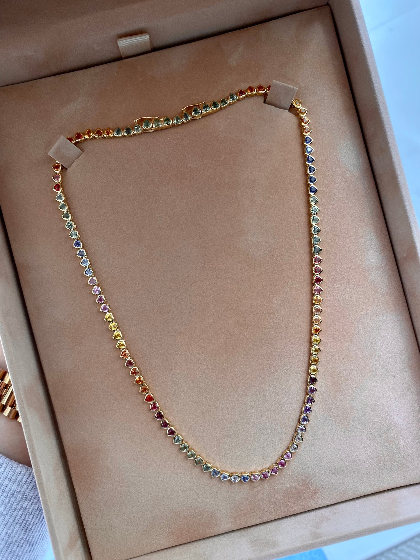 Bezel Set Heart Rainbow Necklace