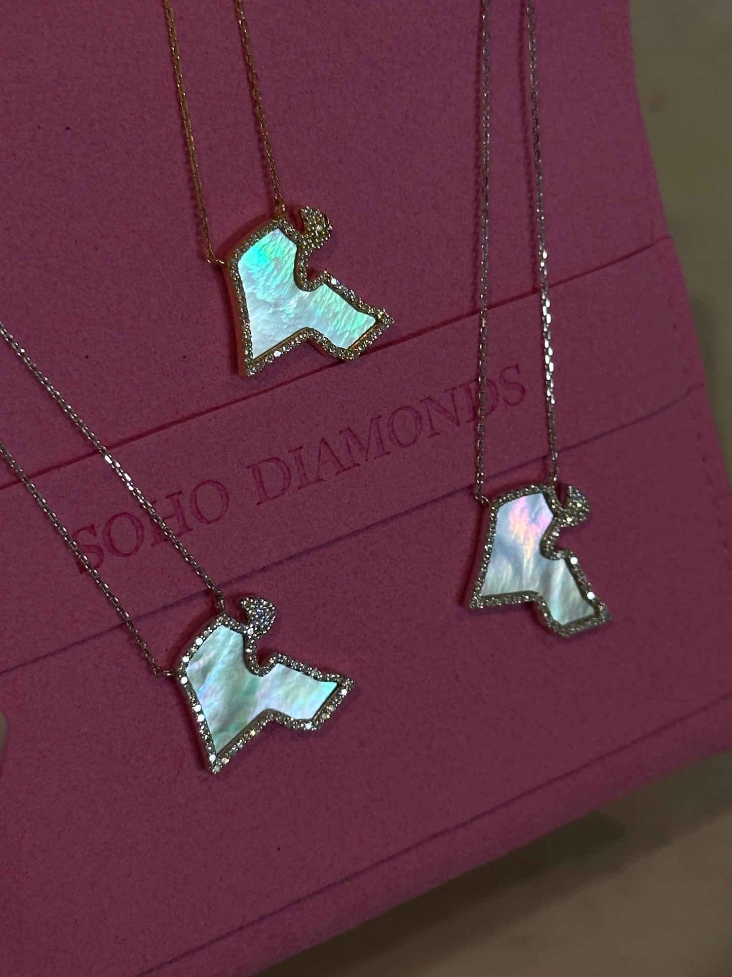 Mother of Pearl & Diamond Map Necklace