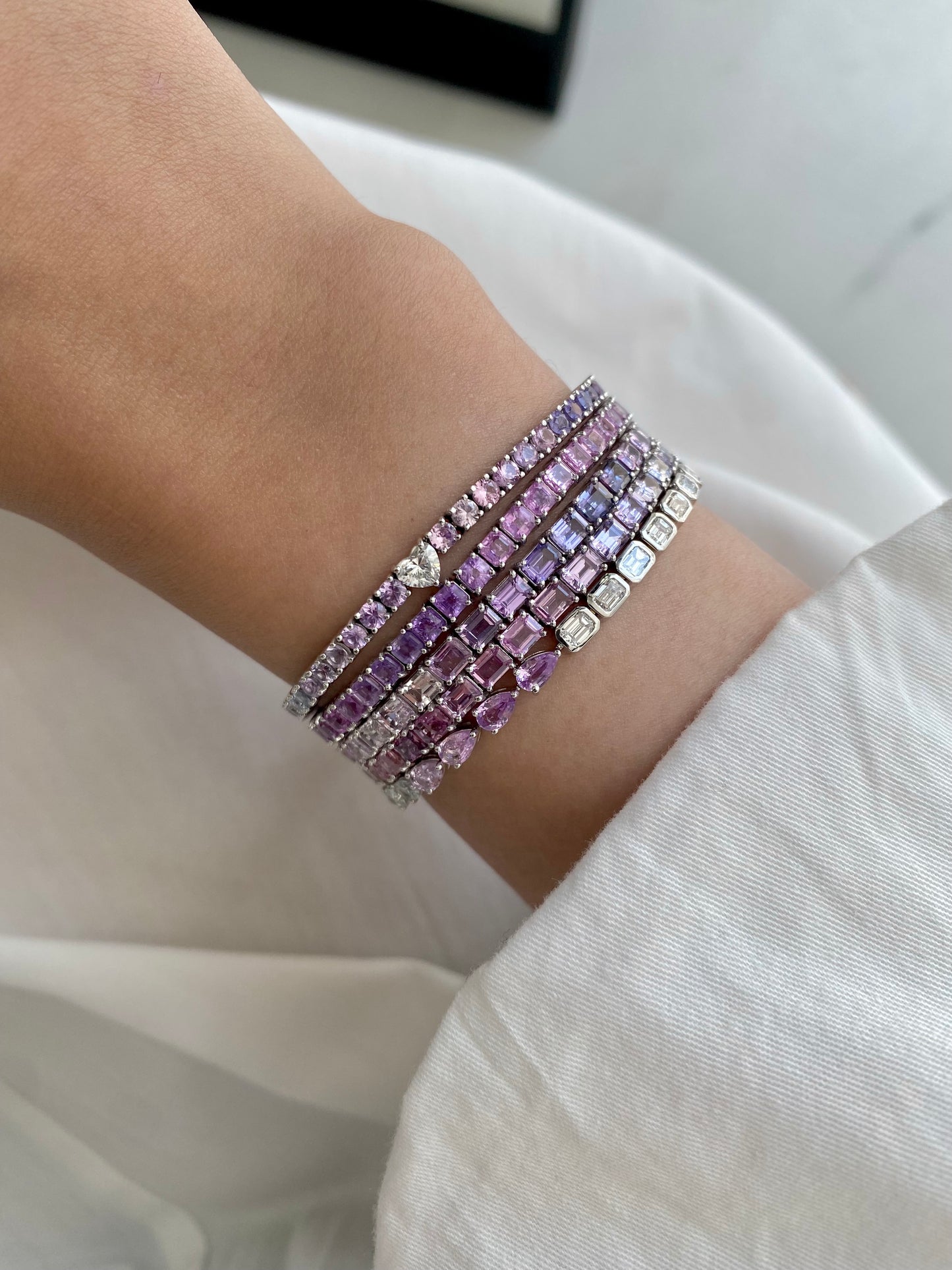 Emerald Cut Pink Purple Blue Sapphire Bracelet