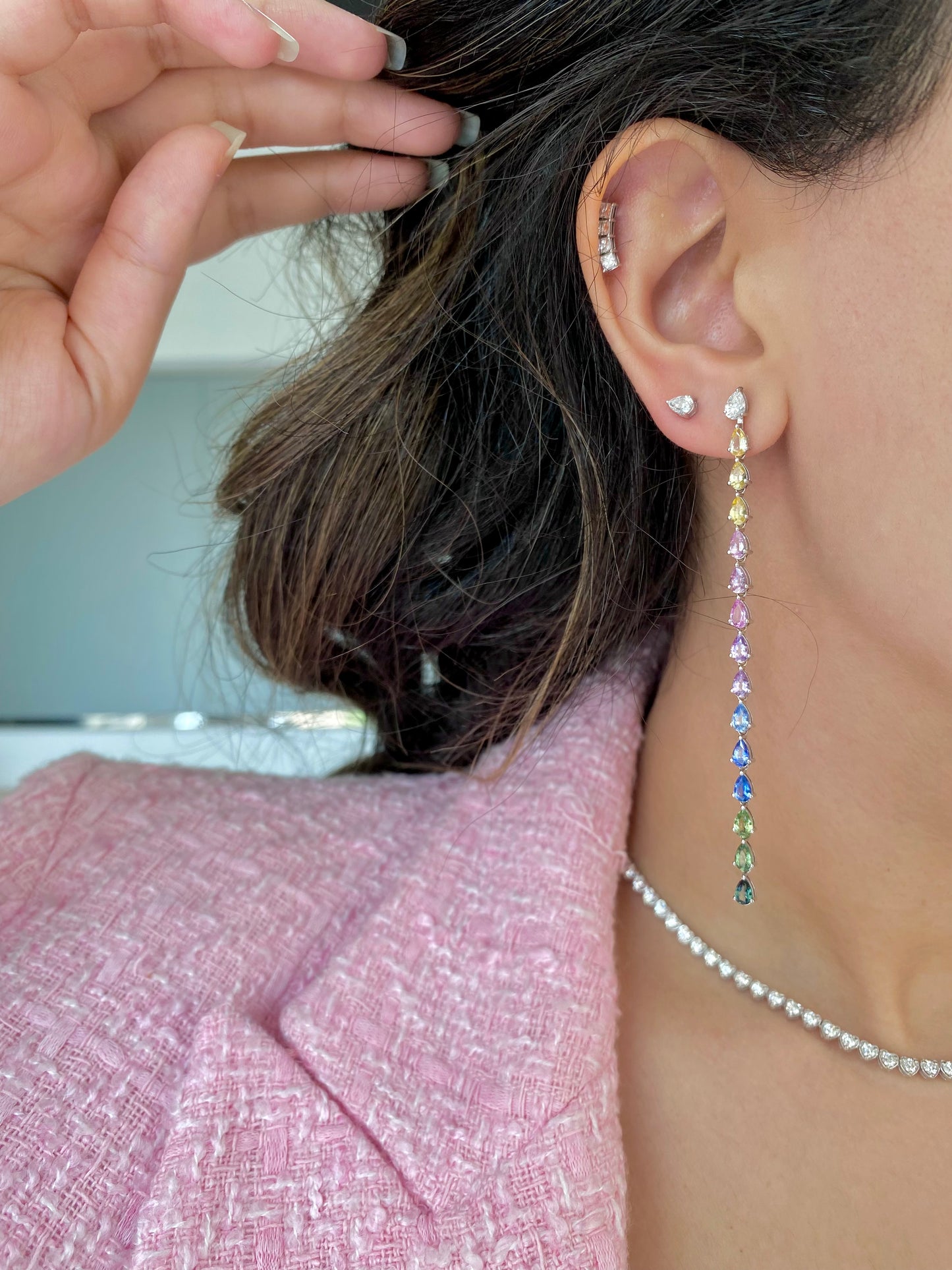 2in1 Diamond & Sapphire Pear Drop Earrings