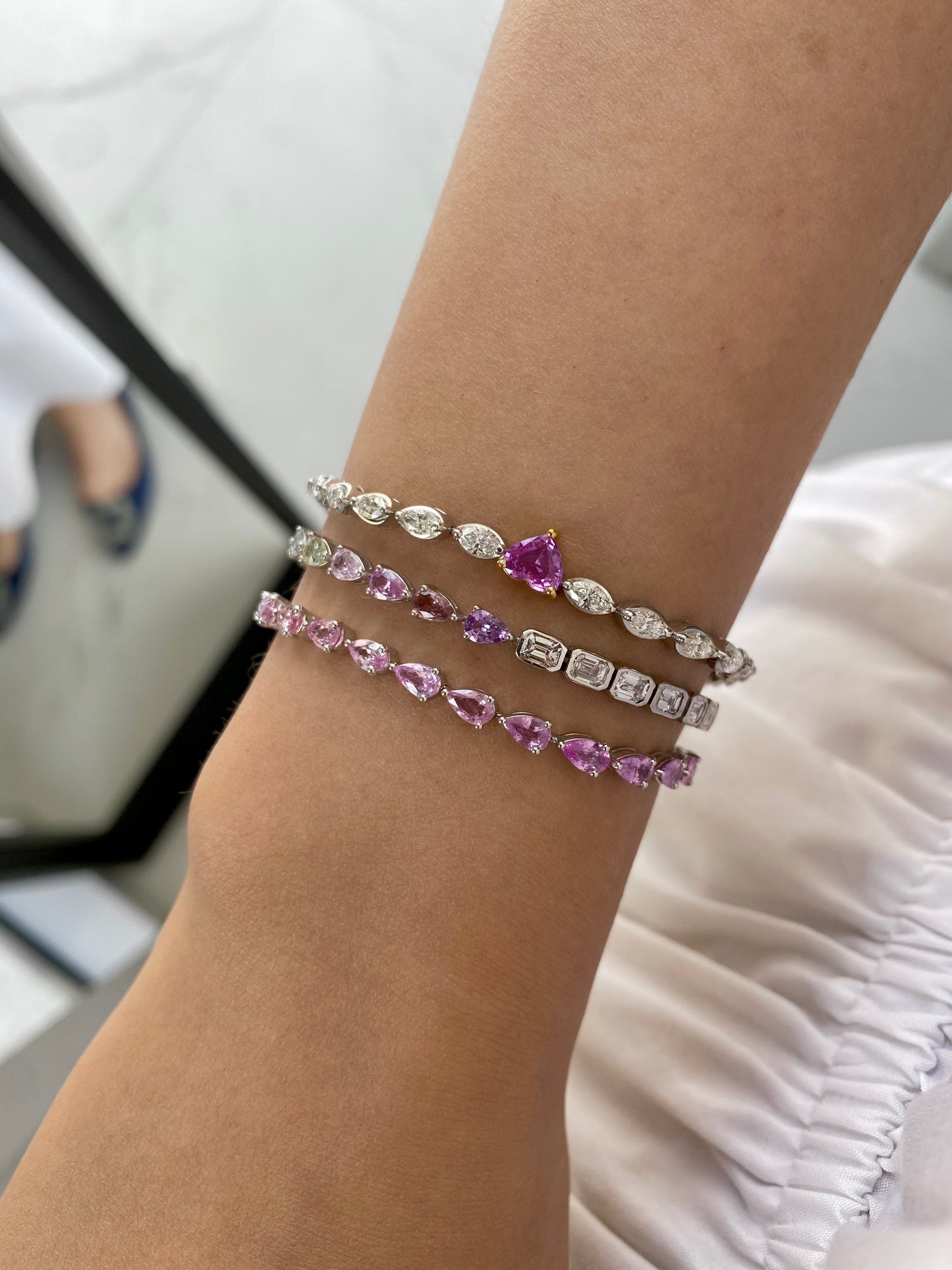 Pastel Pink Ombre Pear Sapphire Bracelet