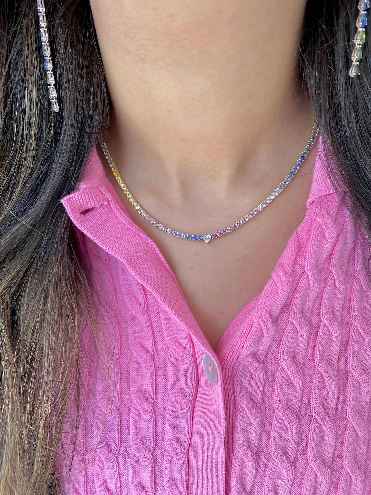 GIA 0.30ct Heart Diamond Rainbow Necklace