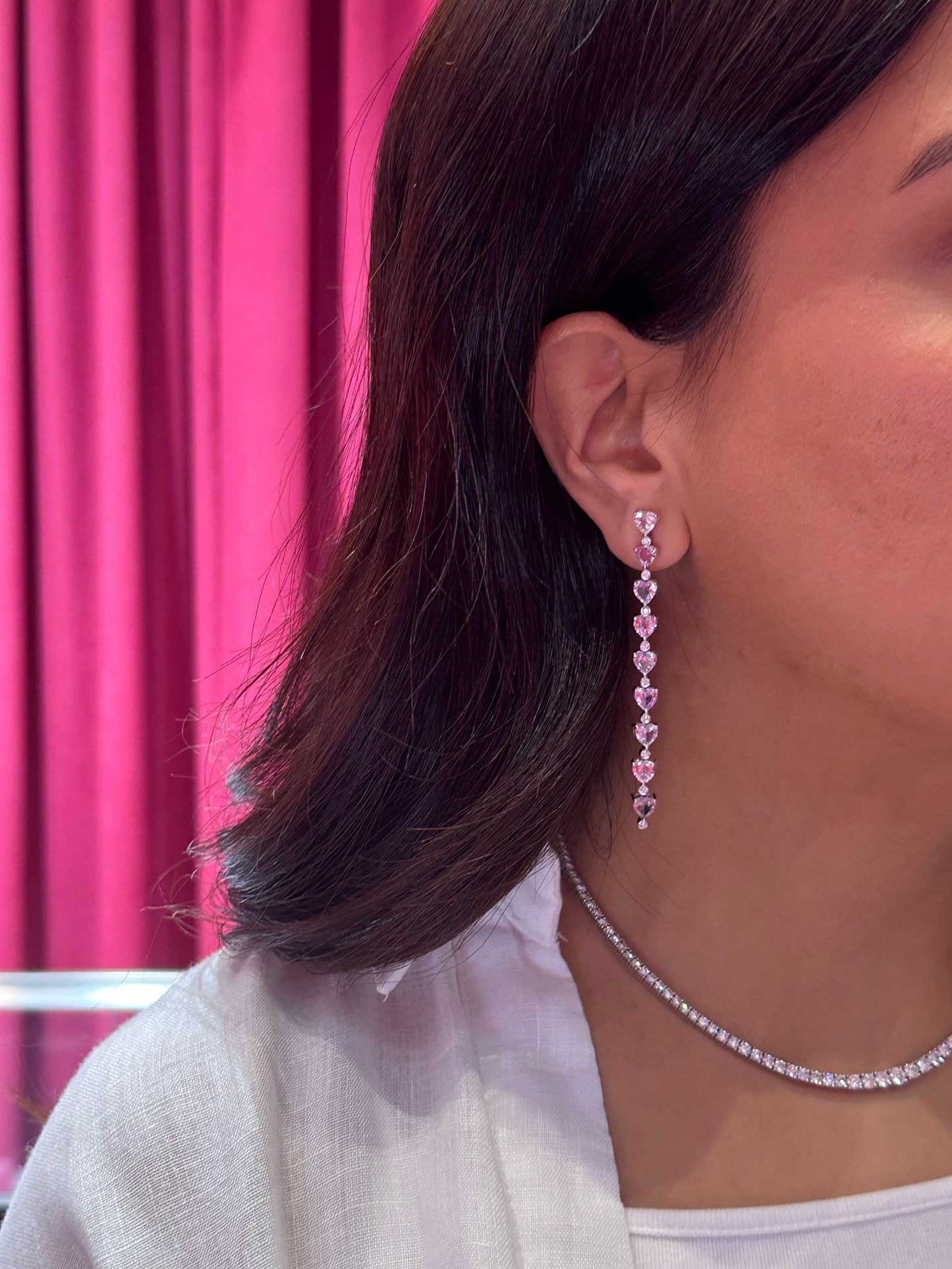 Diamond & Pink/Purple Sapphire Hearts Earrings