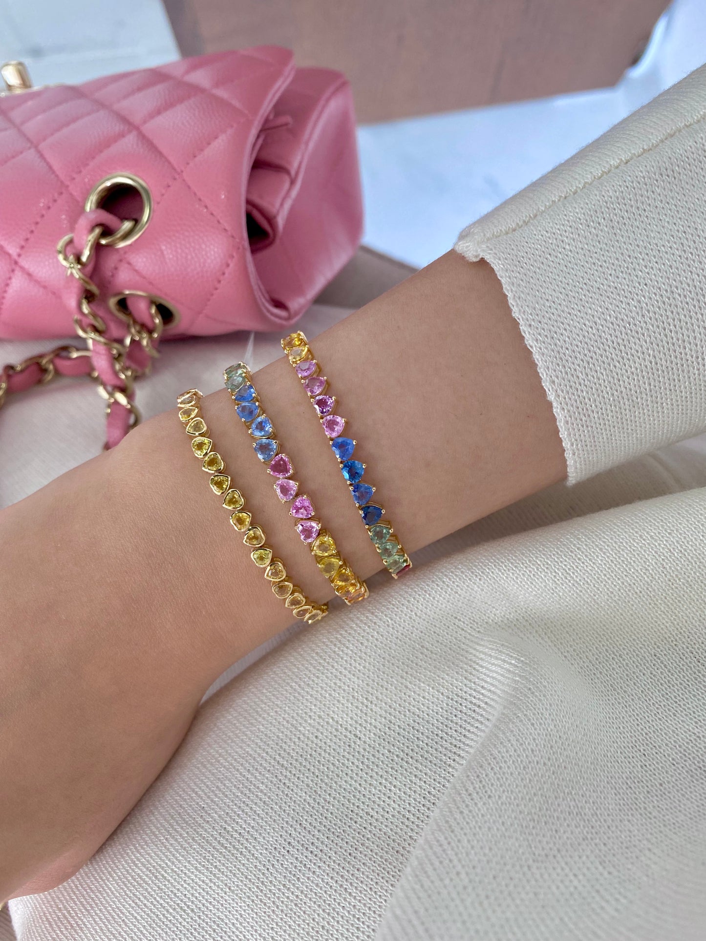 Heart Rainbow Sapphire Bracelet