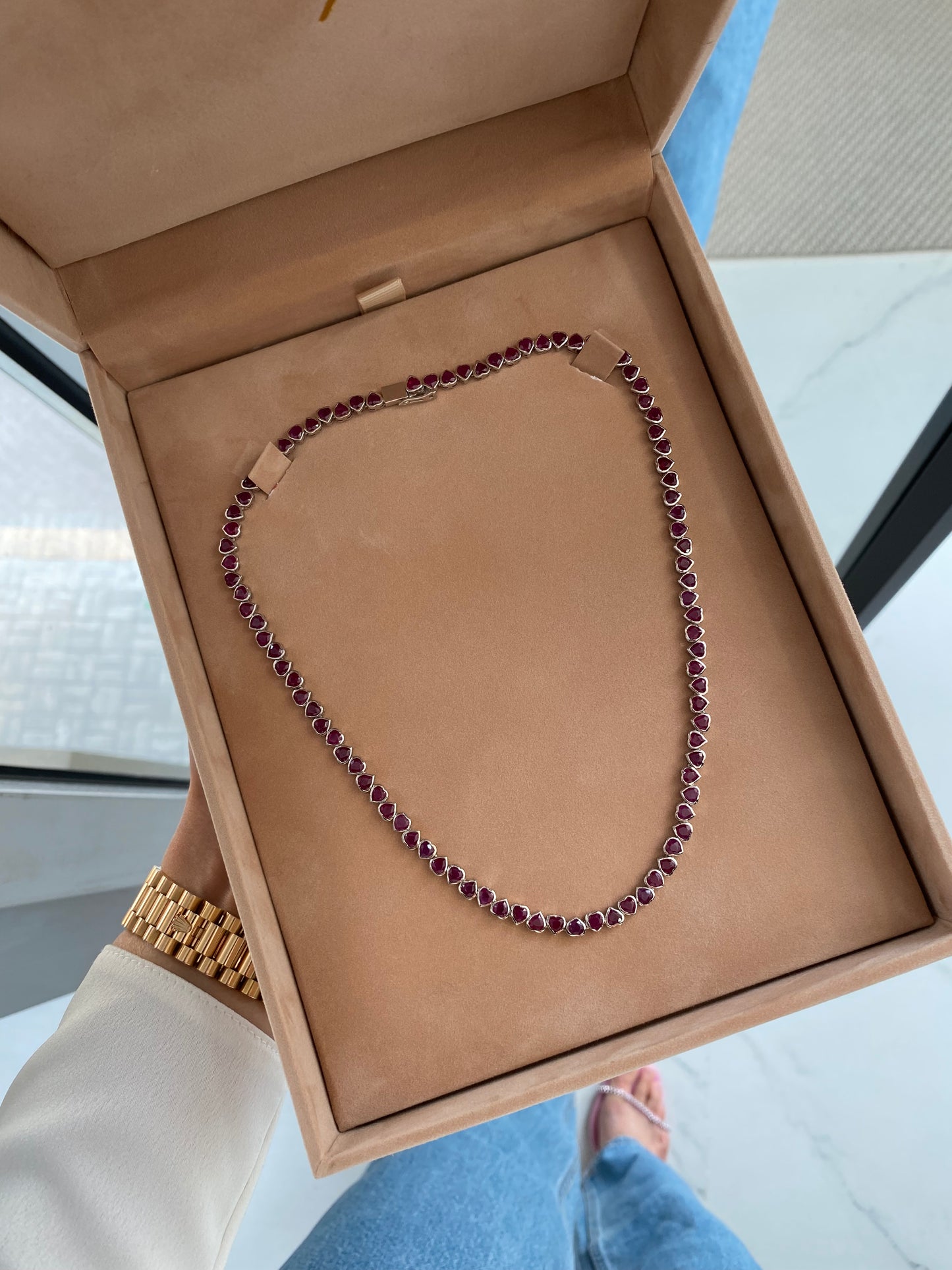 Ruby Heart Bezel Set Necklace