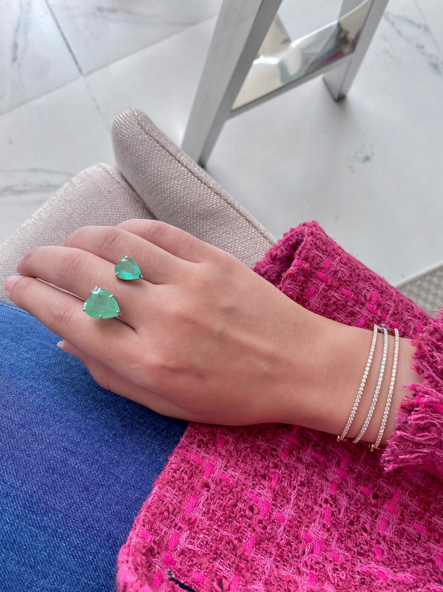 Floating Emerald Heart Ring