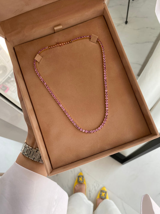 Round Pink Sapphire Necklace