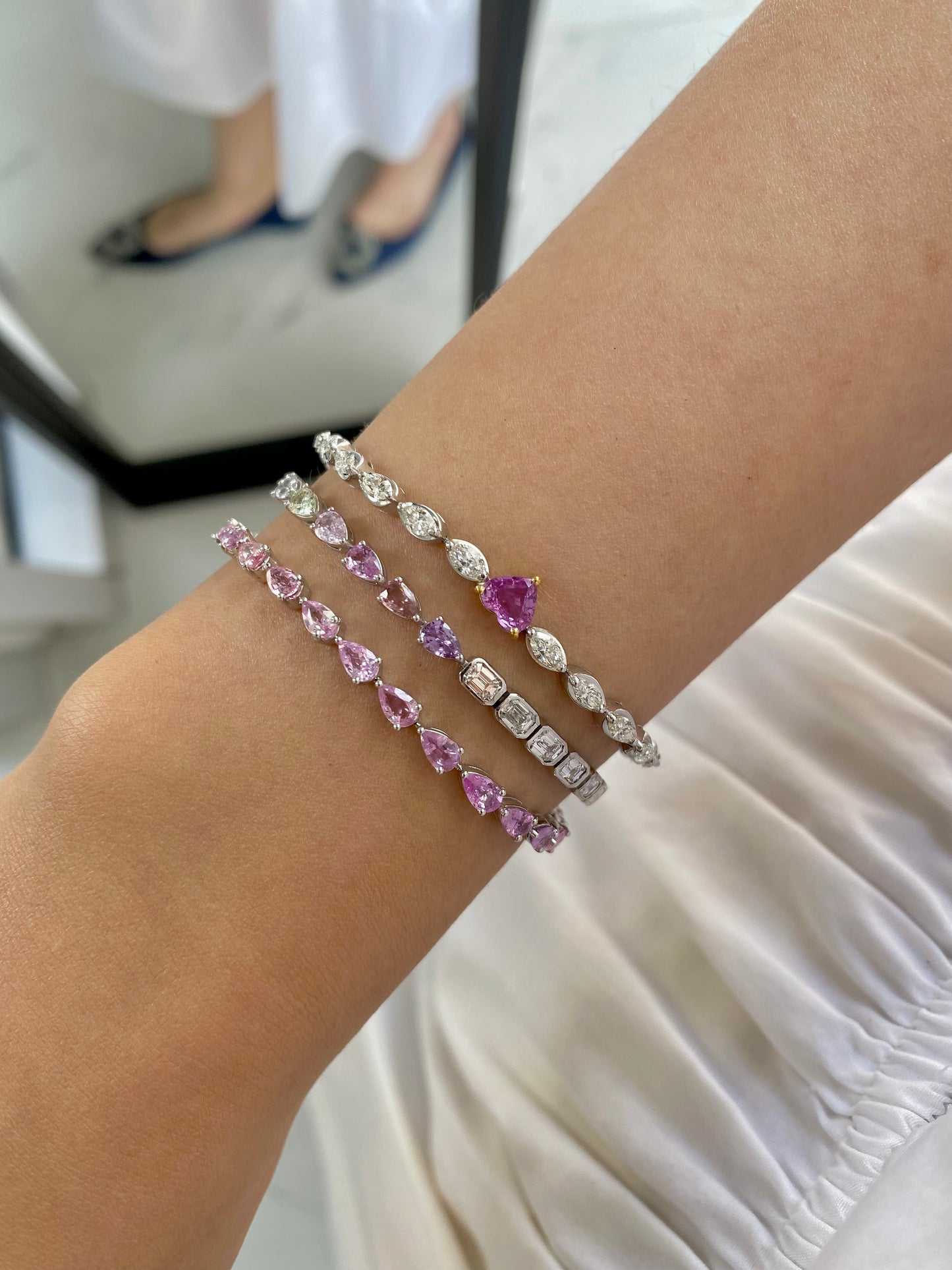 Pastel Pink Ombre Pear Sapphire Bracelet