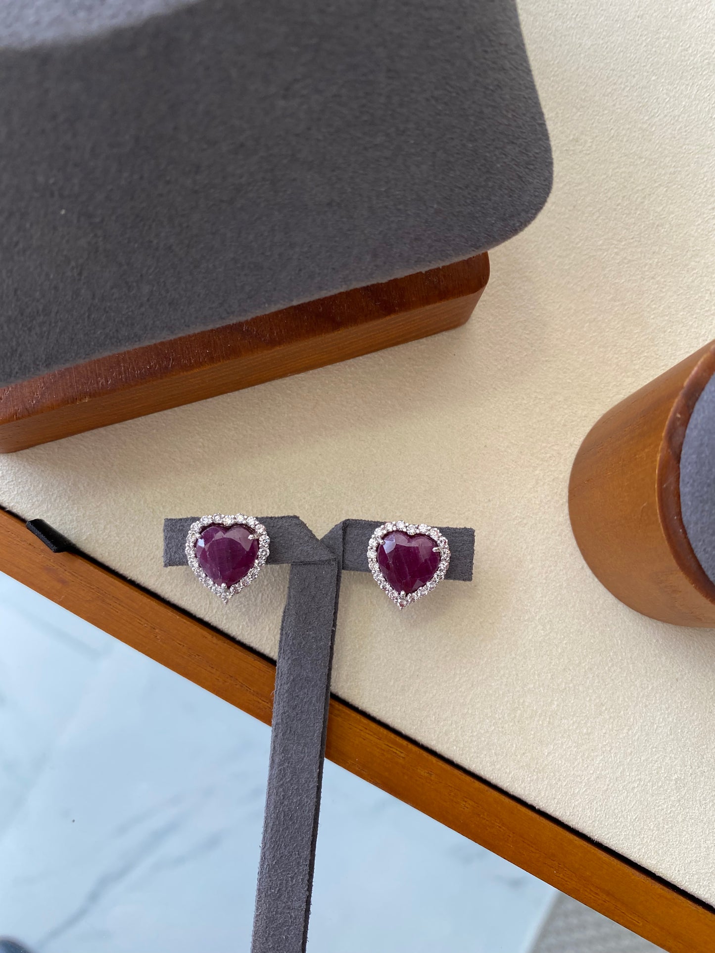 Heart Ruby Diamond Halo Earrings