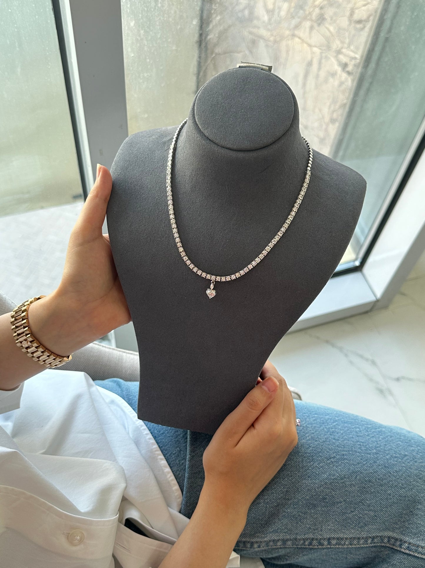 IGI 1.00ct Detachable Heart Diamond Tennis Necklace