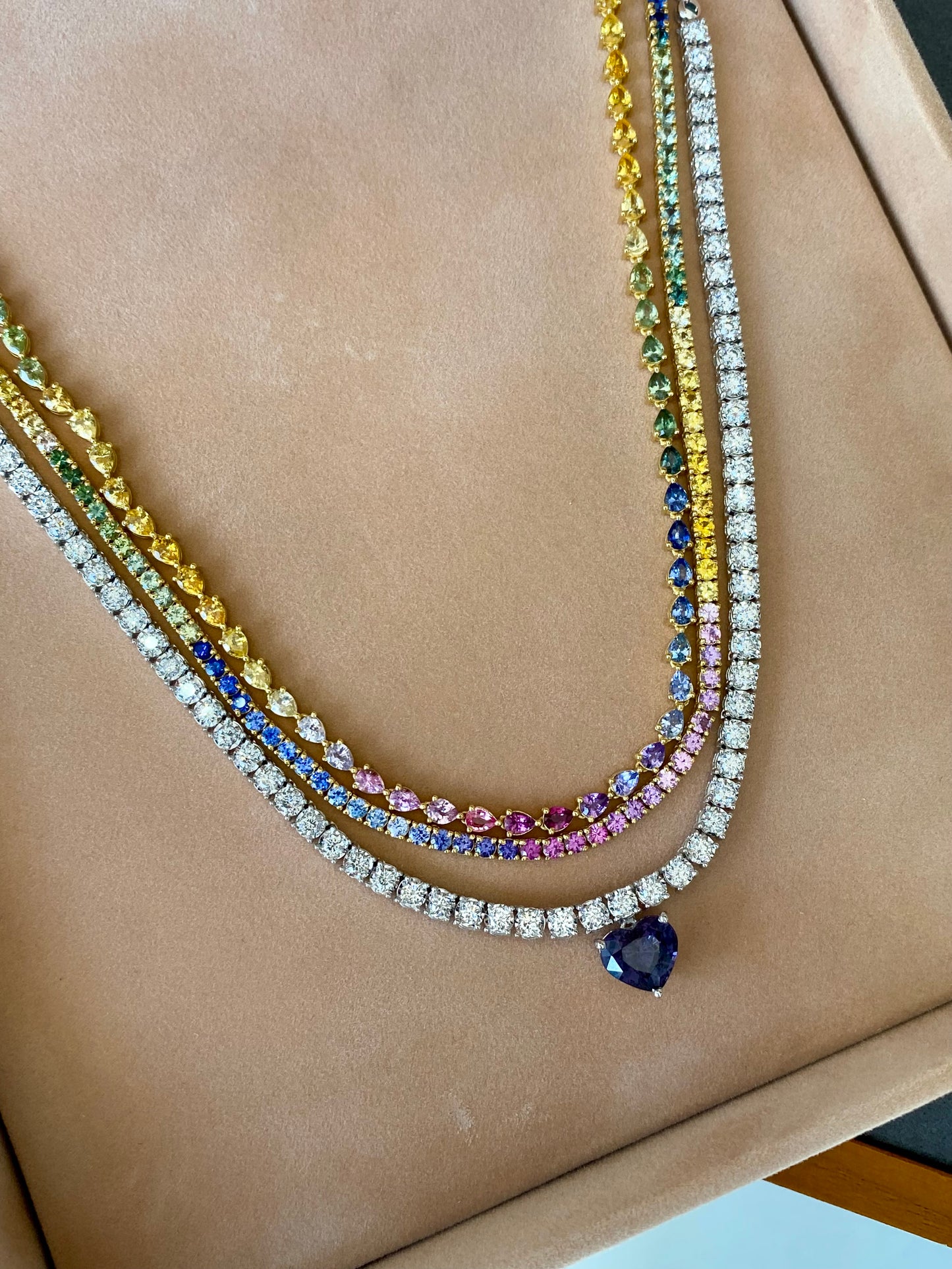 Round Rainbow Sapphire Tennis Necklace
