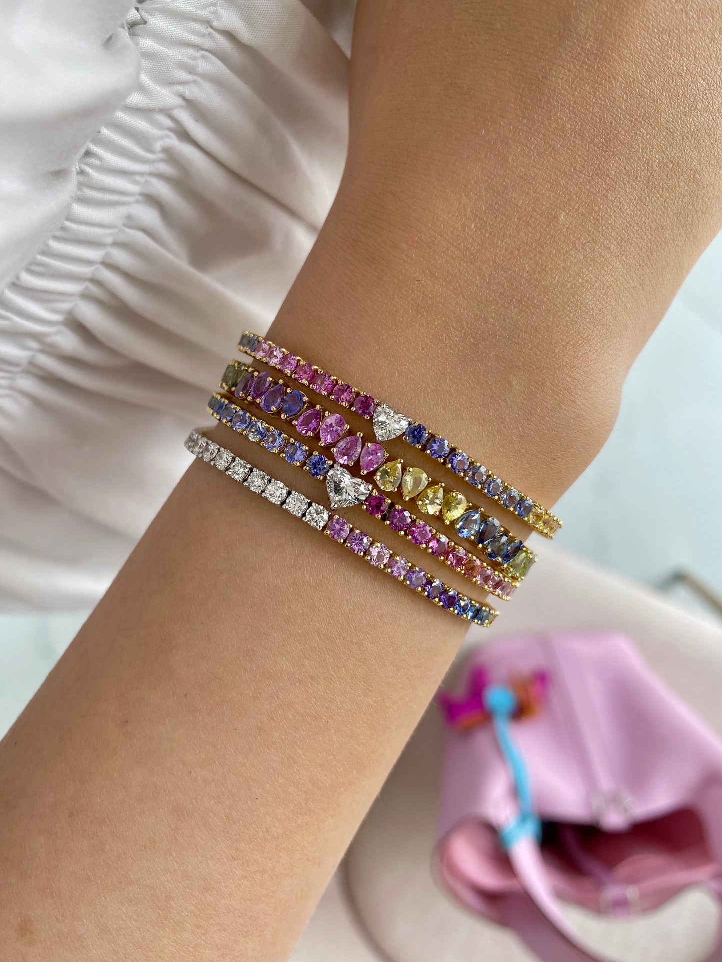 GIA 0.50ct Heart Diamond Rainbow Sapphire Bracelet