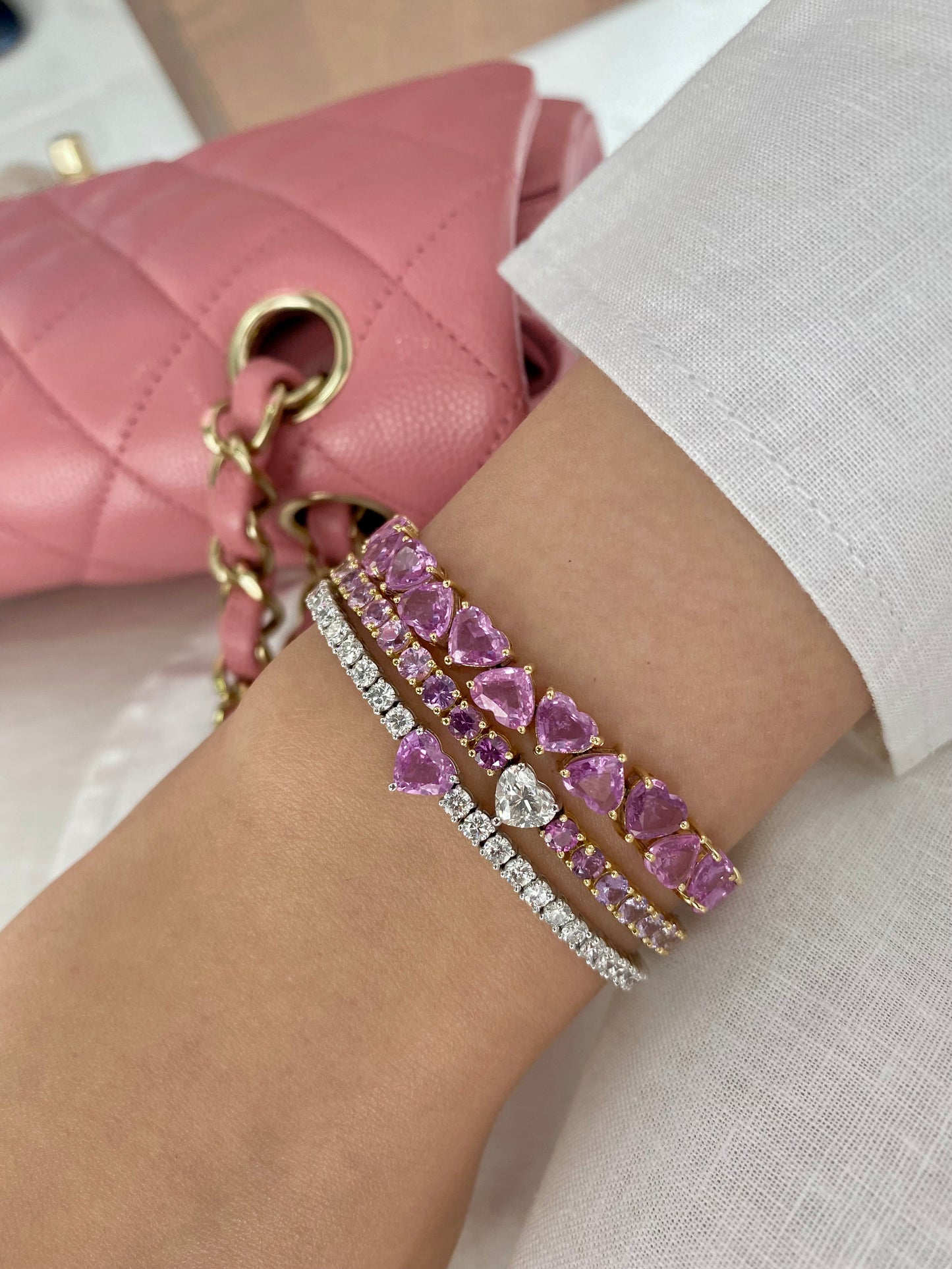 Opposing Pink Sapphire Heart Bracelet