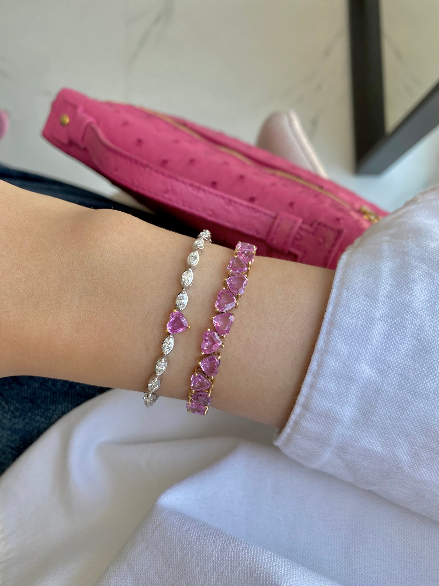 Pink Sapphire Heart Marquise Diamond Bracelet