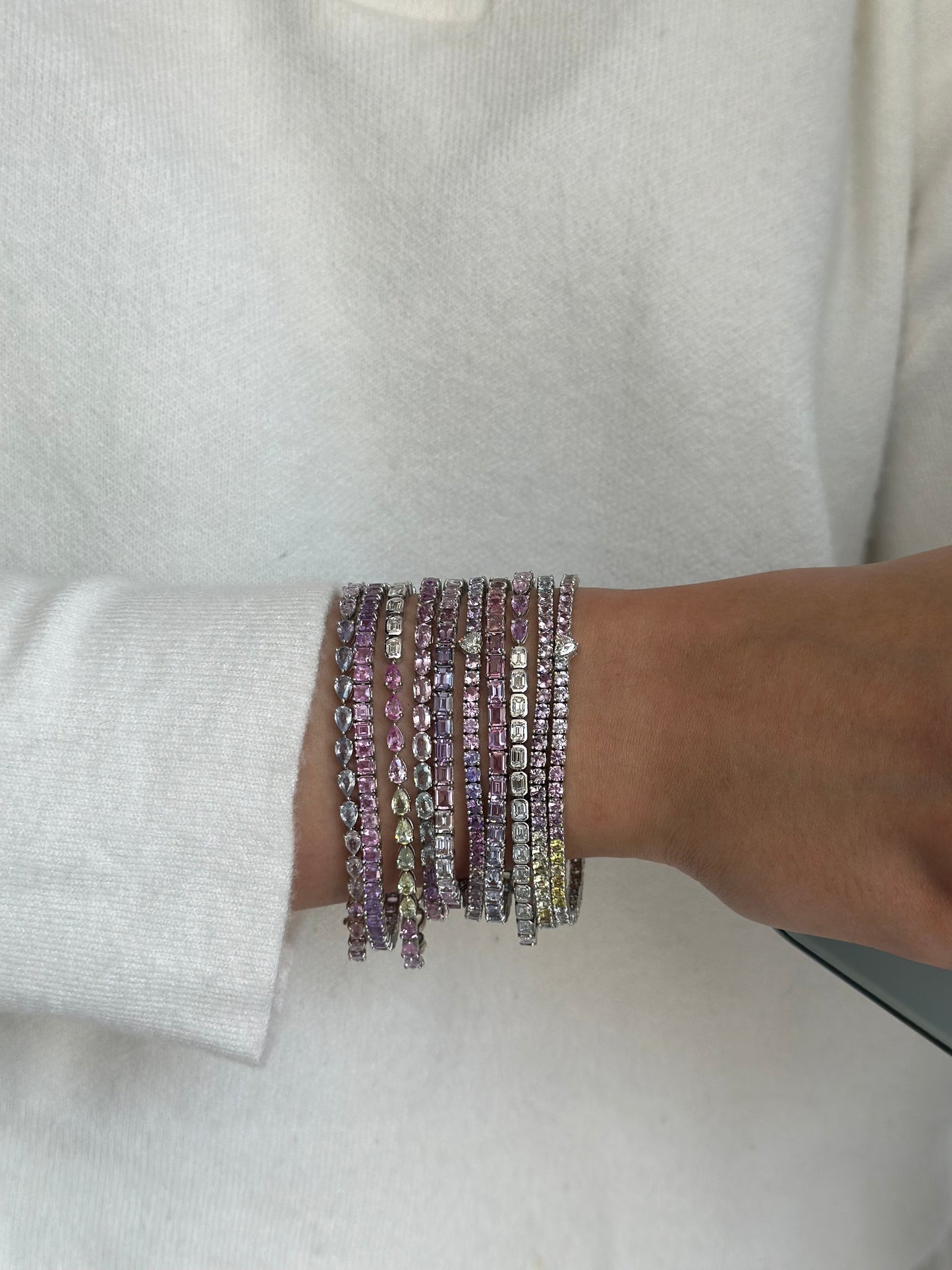 Emerald Cut Pink Purple Blue Sapphire Bracelet