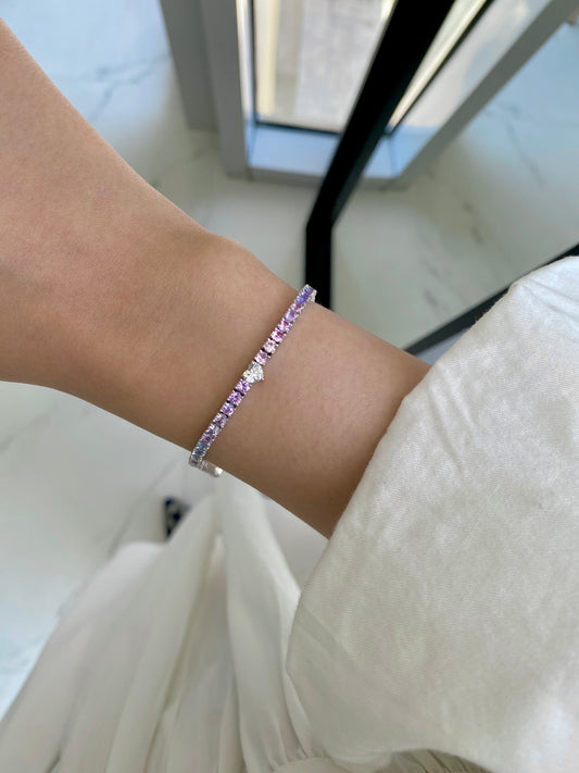 GIA 0.30ct Heart Solitaire Pink Purple Blue Sapphire Bracelet