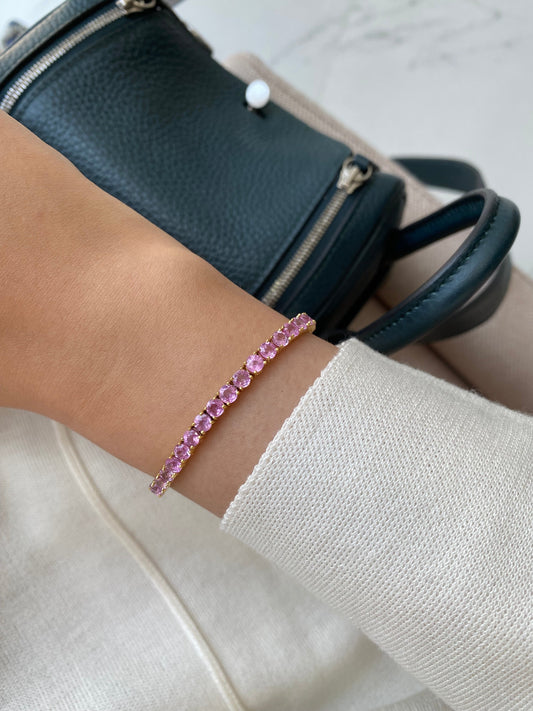 Round Pink Sapphires Tennis Bracelet