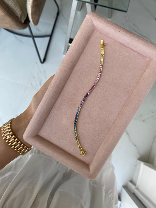 Rainbow Sapphire Baguette Tennis Bracelet