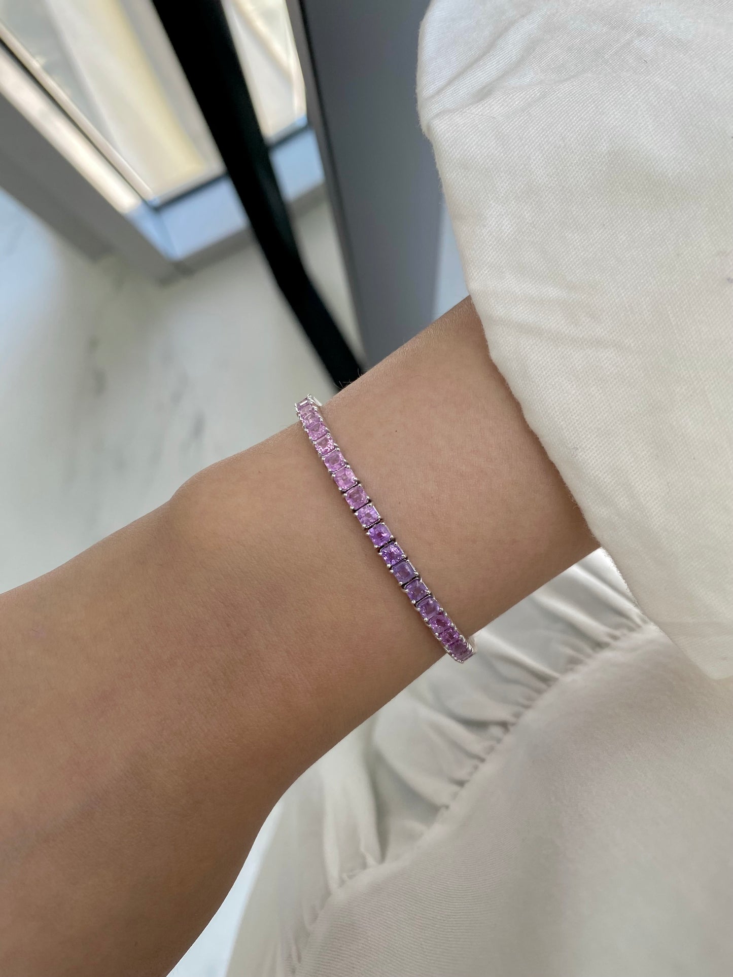 Asscher Cut Pink Purple Ombre Bracelet