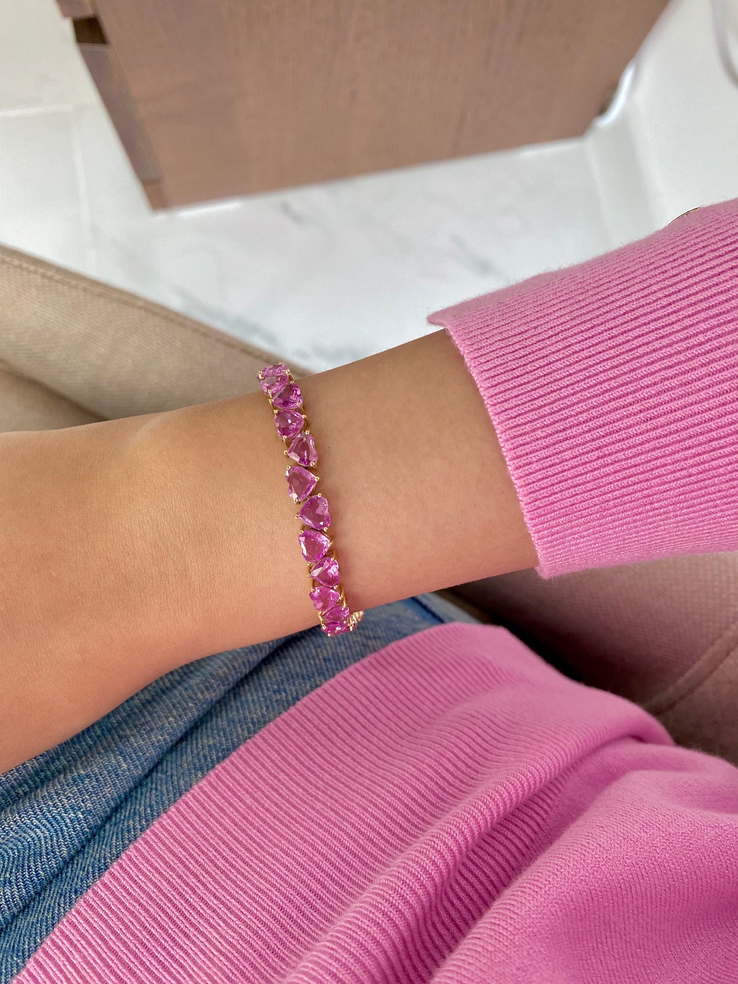 Opposing Pink Sapphire Heart Bracelet