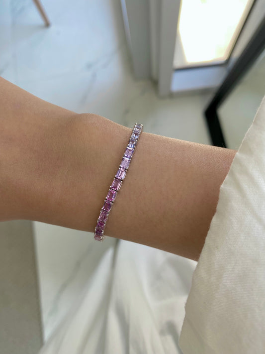 Emerald Cut Pastel Pink/Purple Sapphire Bracelet