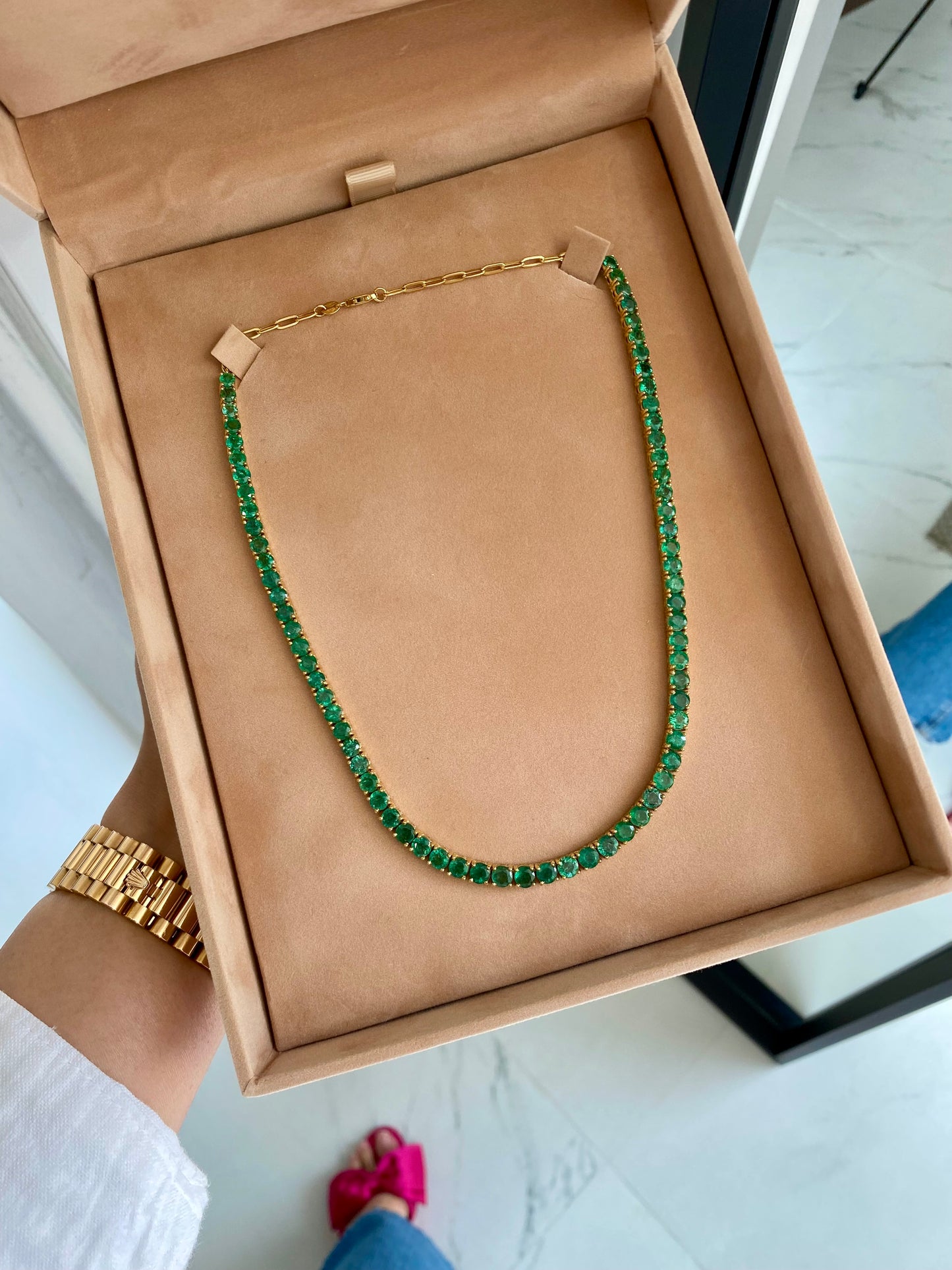 Large Emerald Tennis Necklace