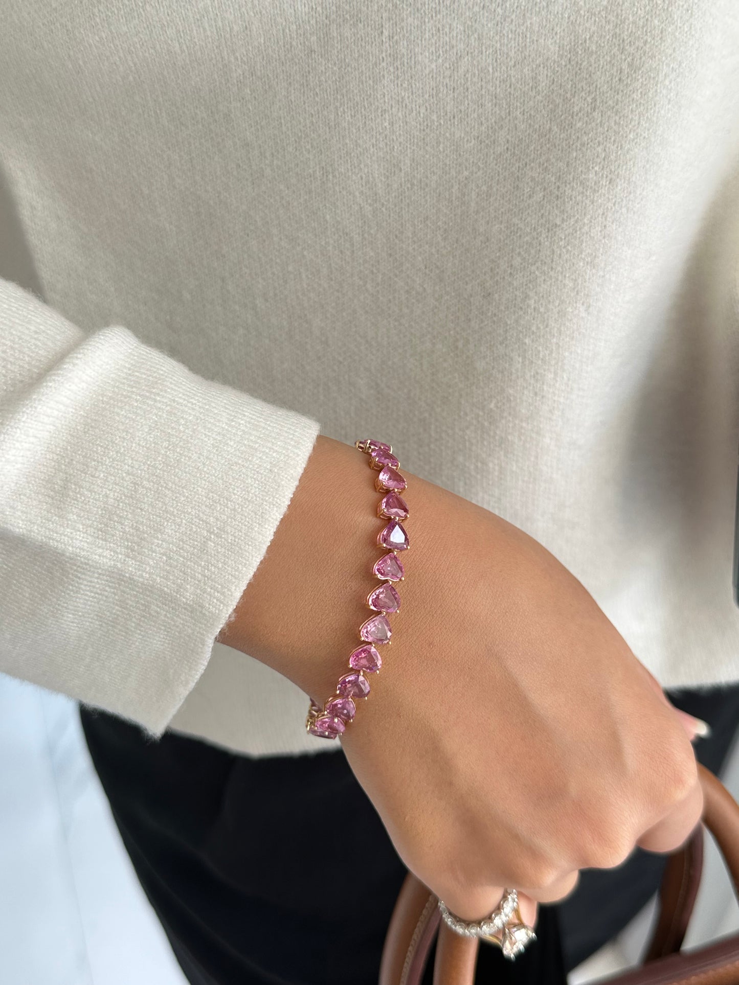 Jumbo Pink Sapphire Hearts Bracelet