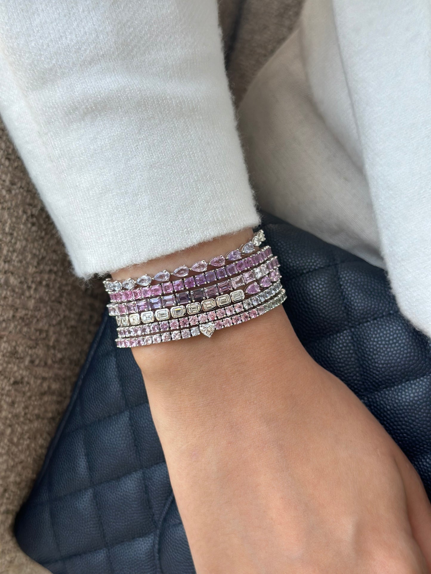 Emerald Cut Pink Purple Blue Sapphire Bracelet