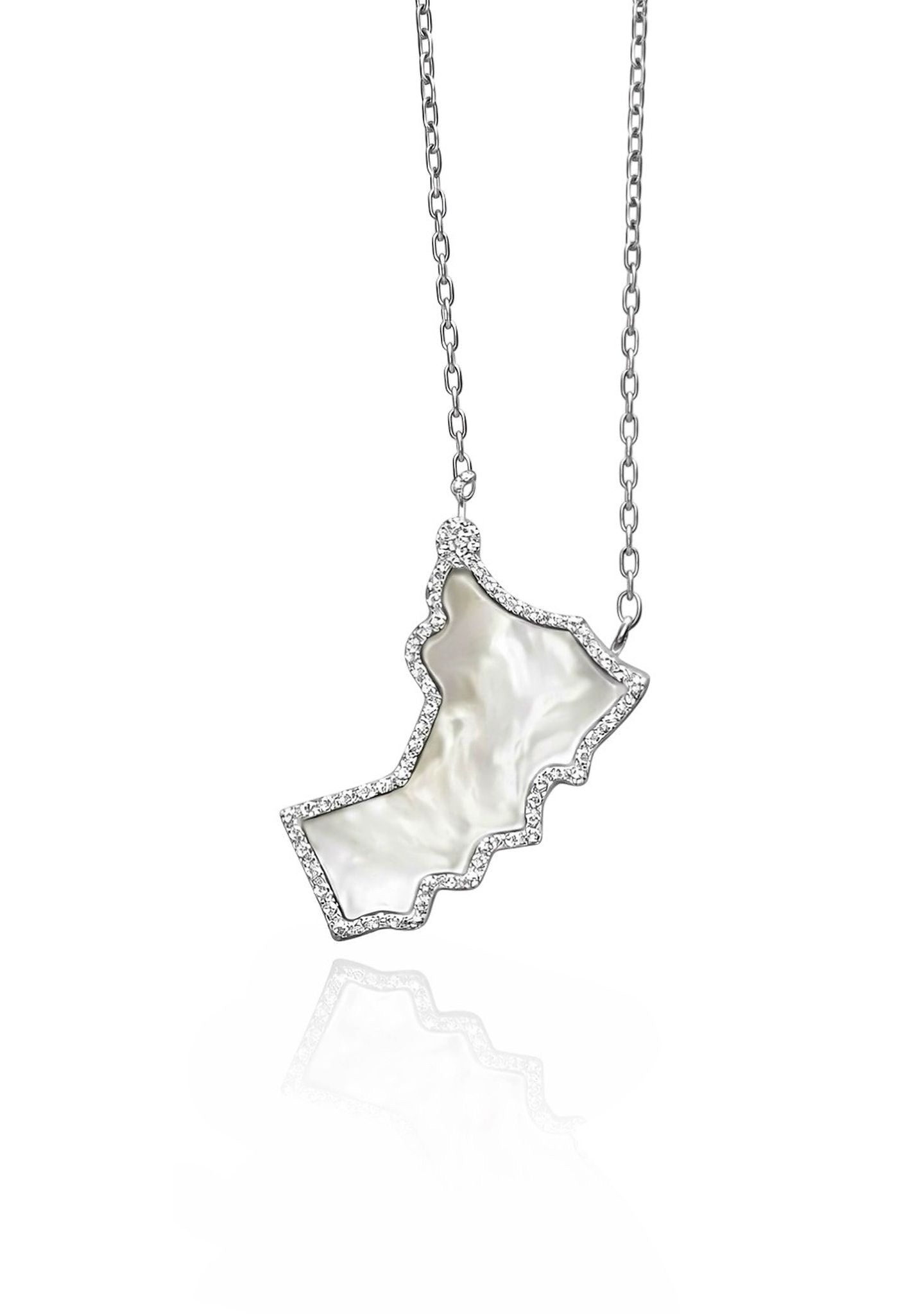 Mother of Pearl & Diamond Map Necklace