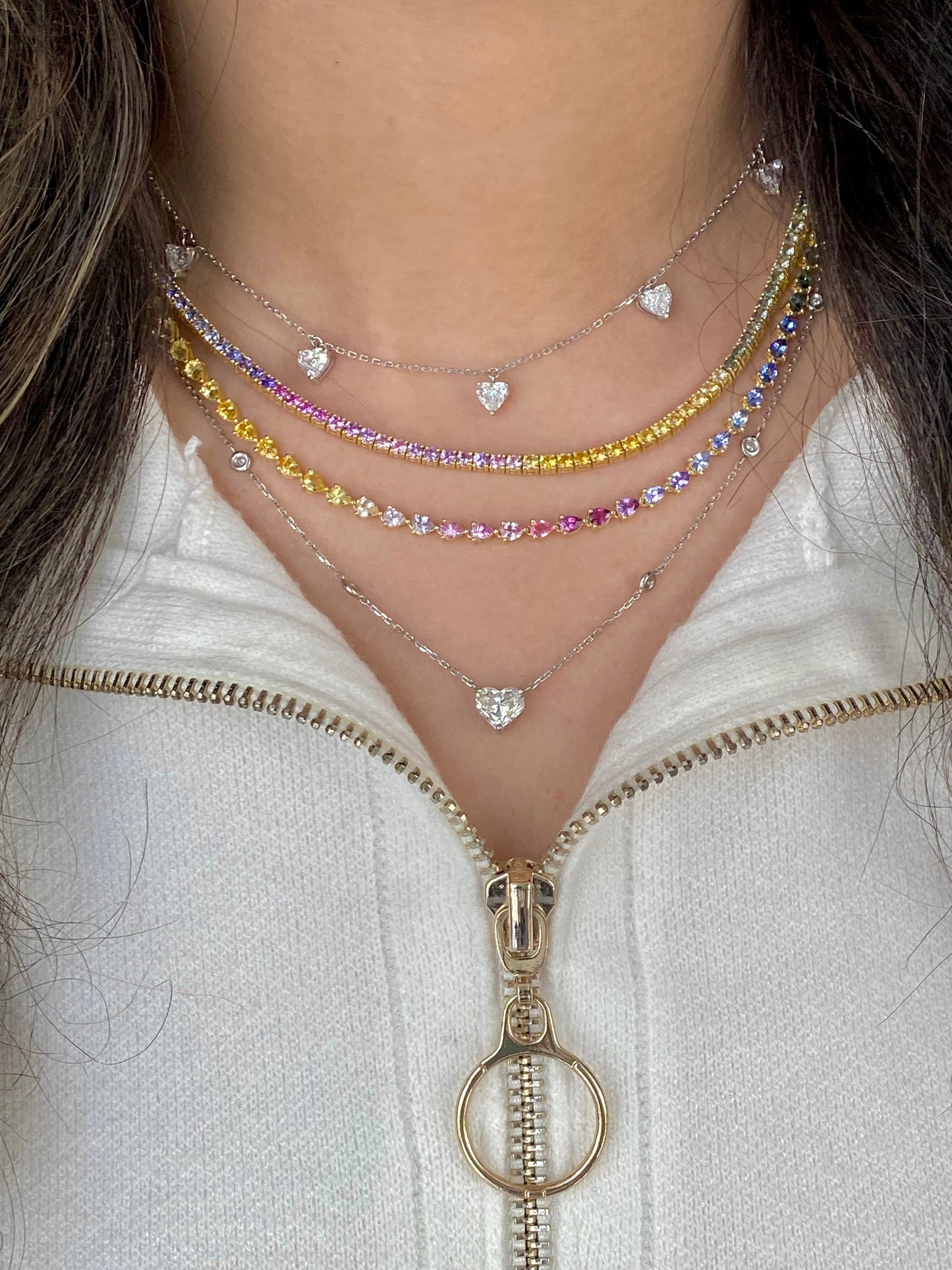 5 Stone Heart Diamond Solitaire Necklace